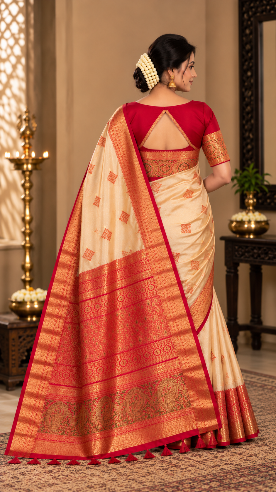 Beige Gold Kanchi Silk Saree