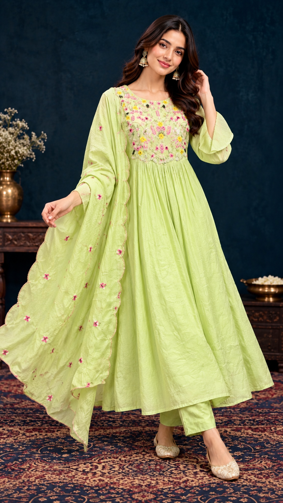 Pistachio Green Mul Chanderi Suit