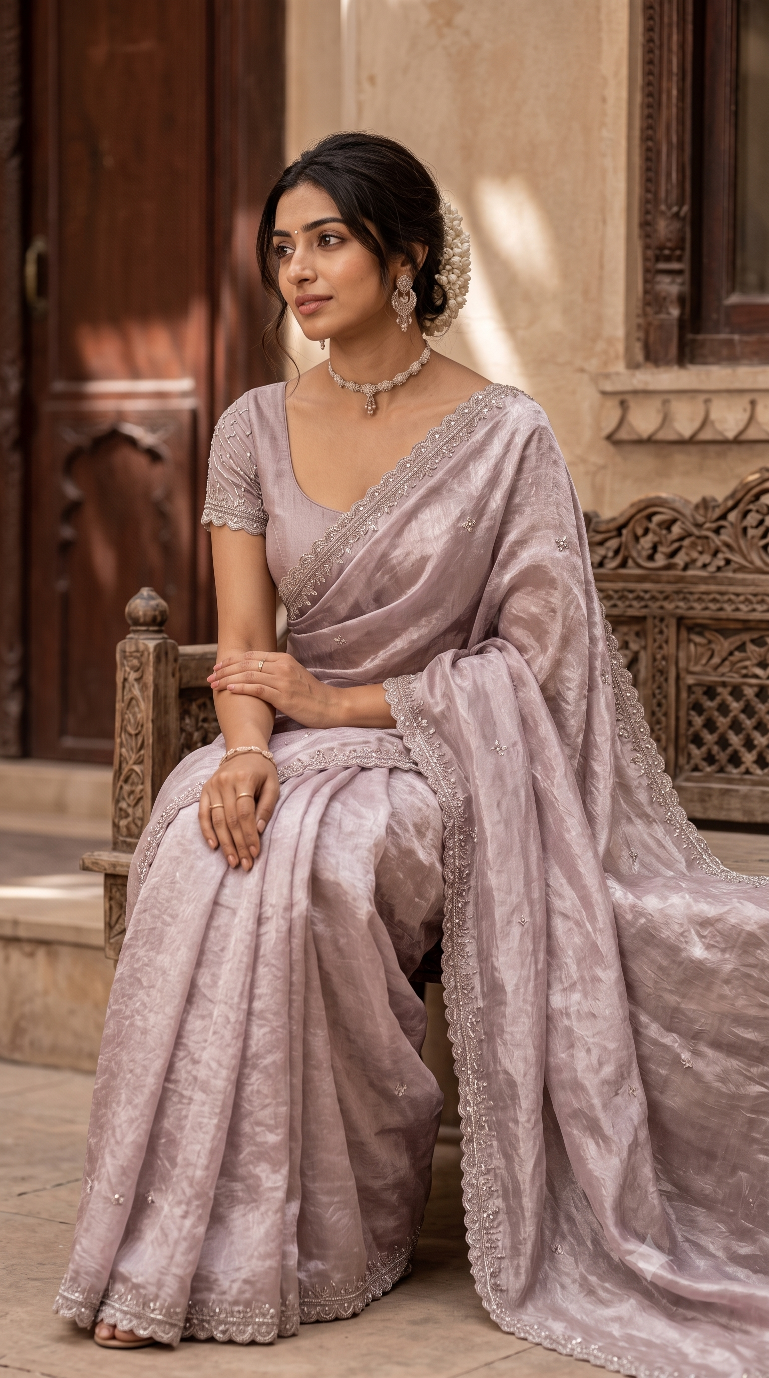 Lavender Glass Organza Fancy Saree