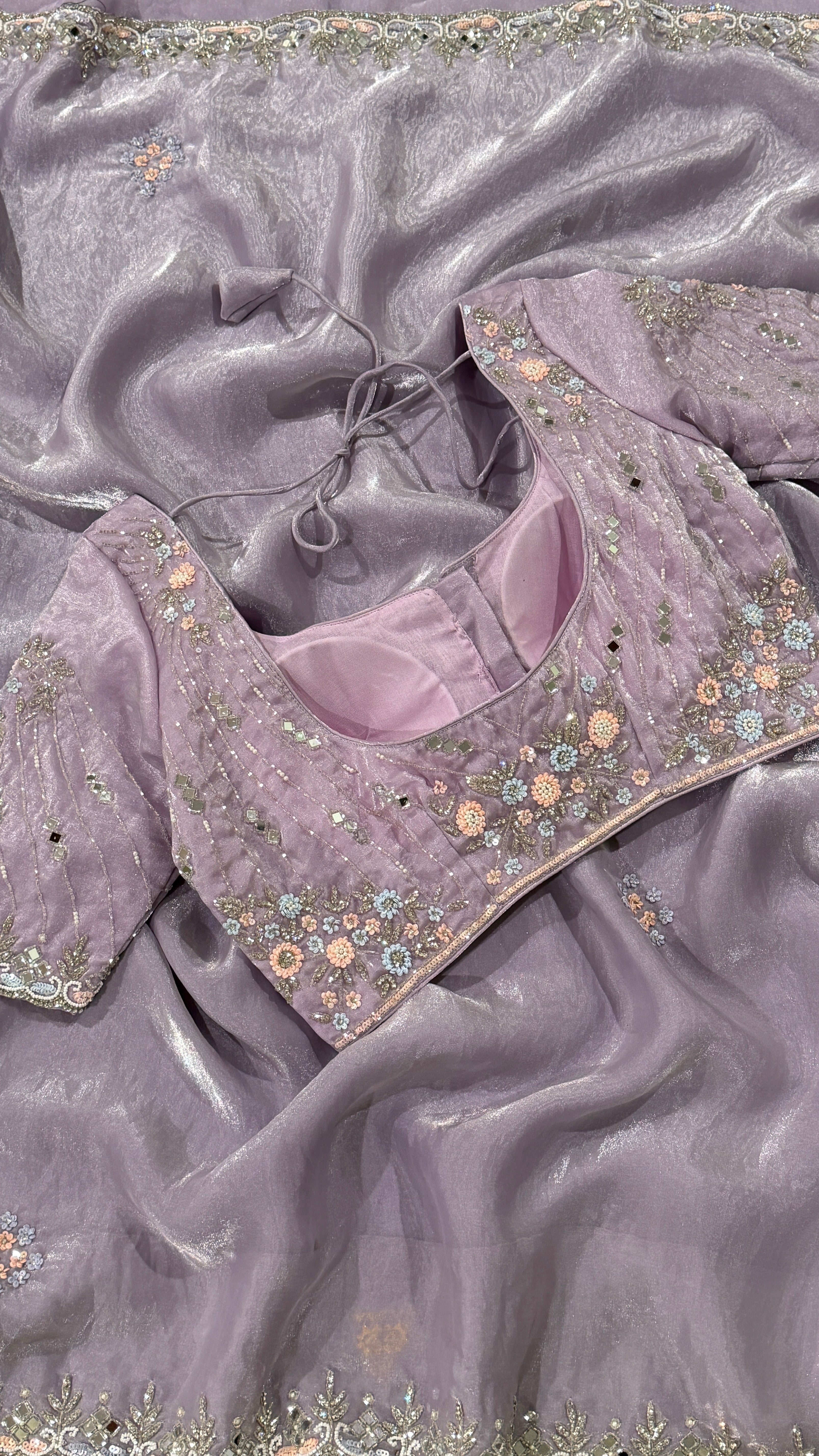 Lavender Shimmer Organza Fancy Saree