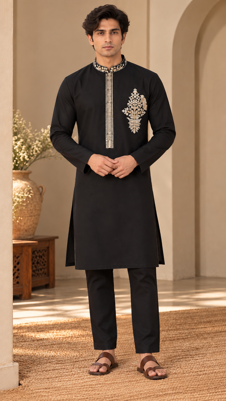 Black Embroidered Kurta Set