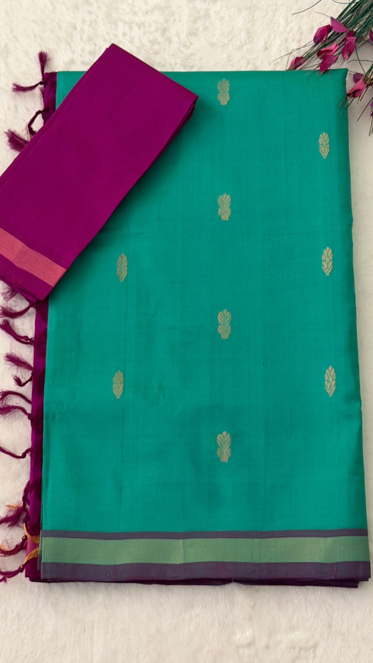 Teal Venkatagiri Seiko Saree
