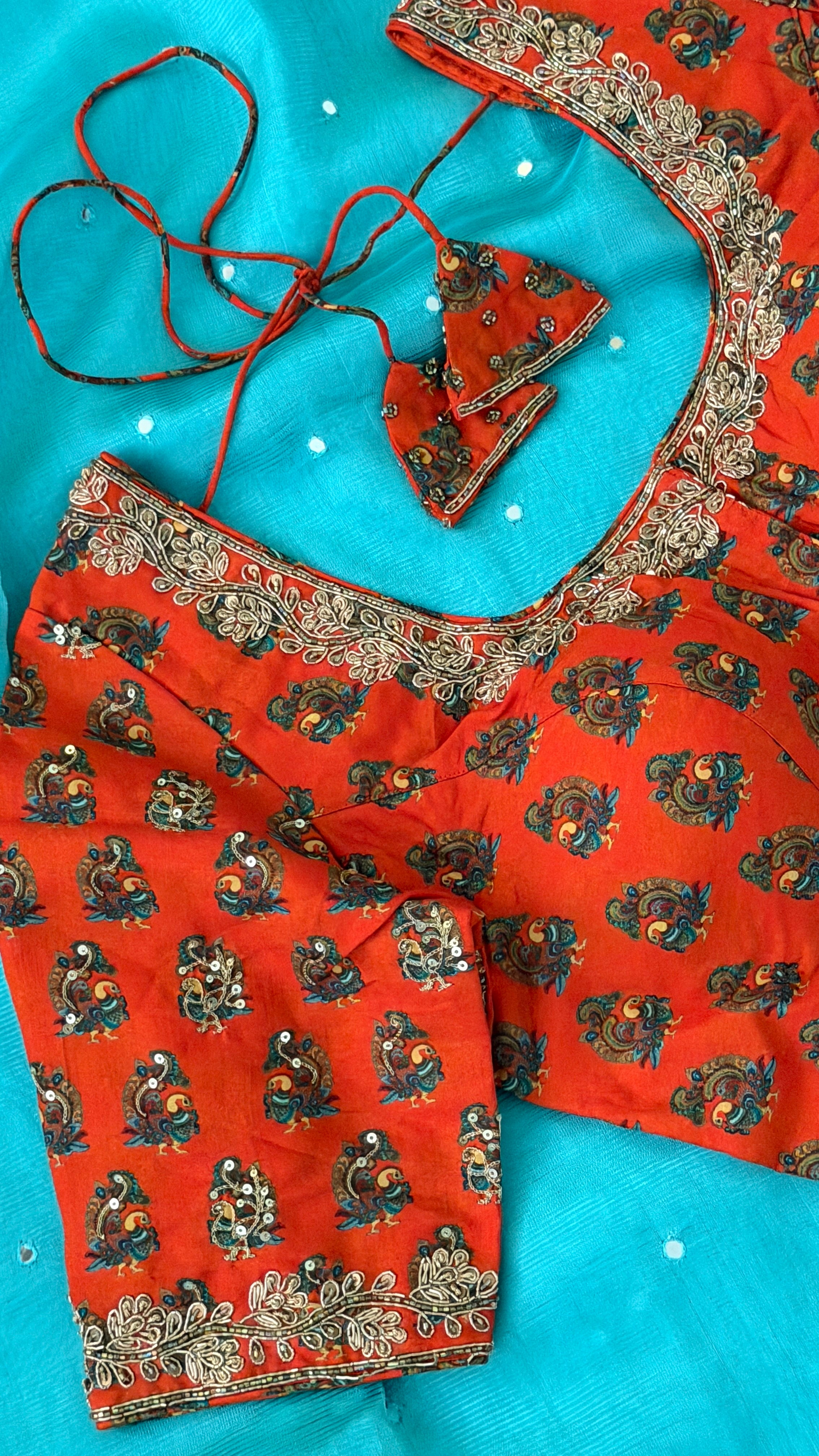 Orange Printed Floral Blouse