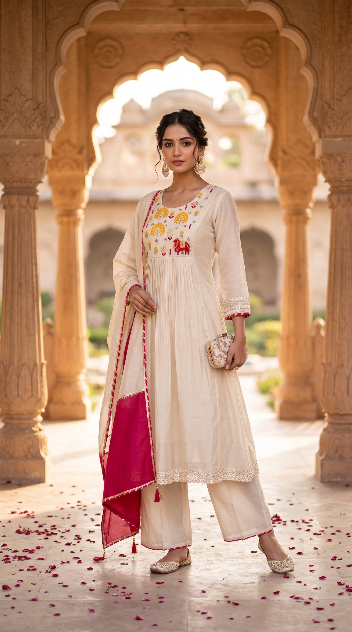 White Mul Chanderi Salwar Suit