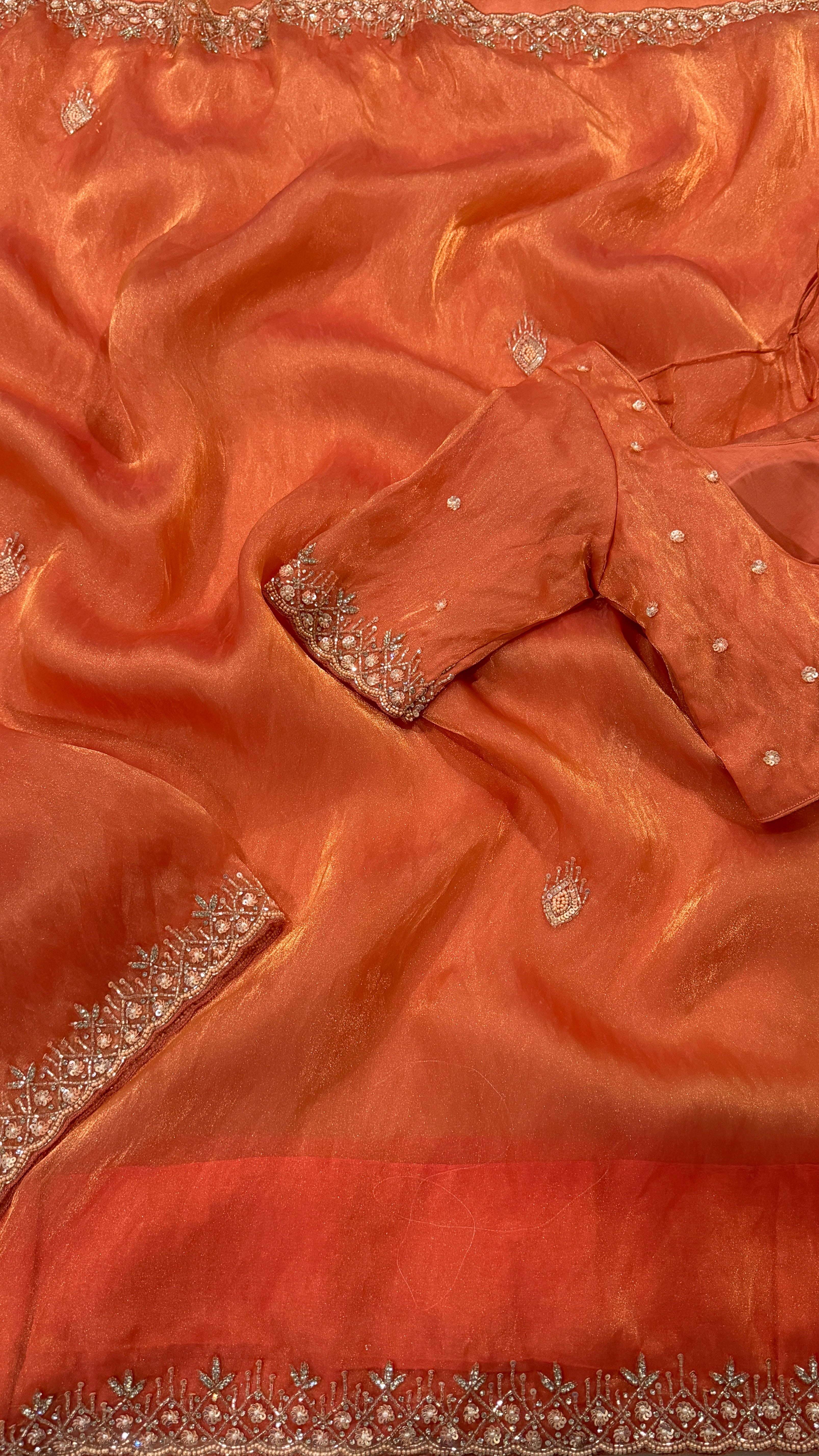Coral Shimmer Organza Fancy Saree