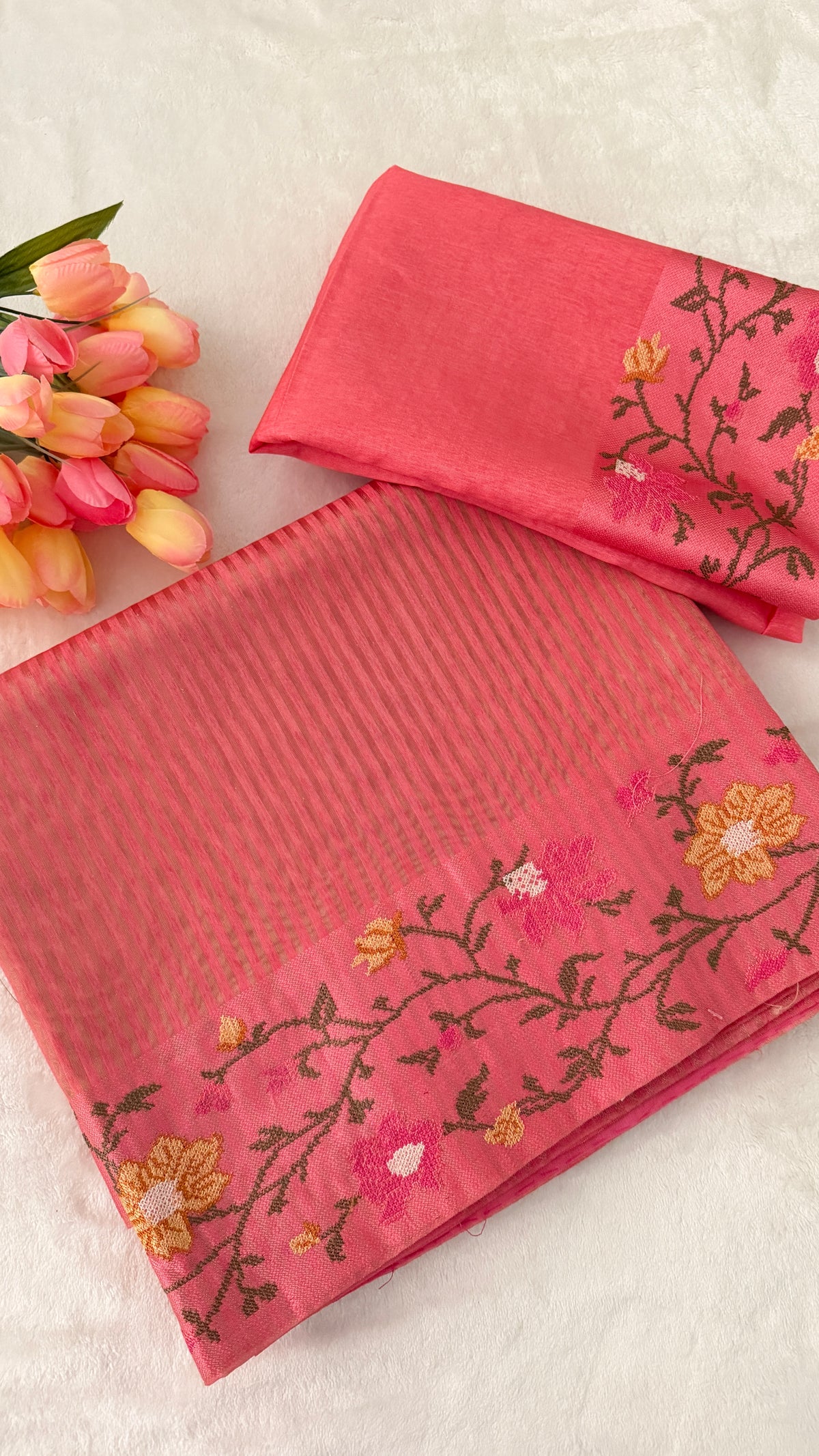 Coral Tissue Silk Saree