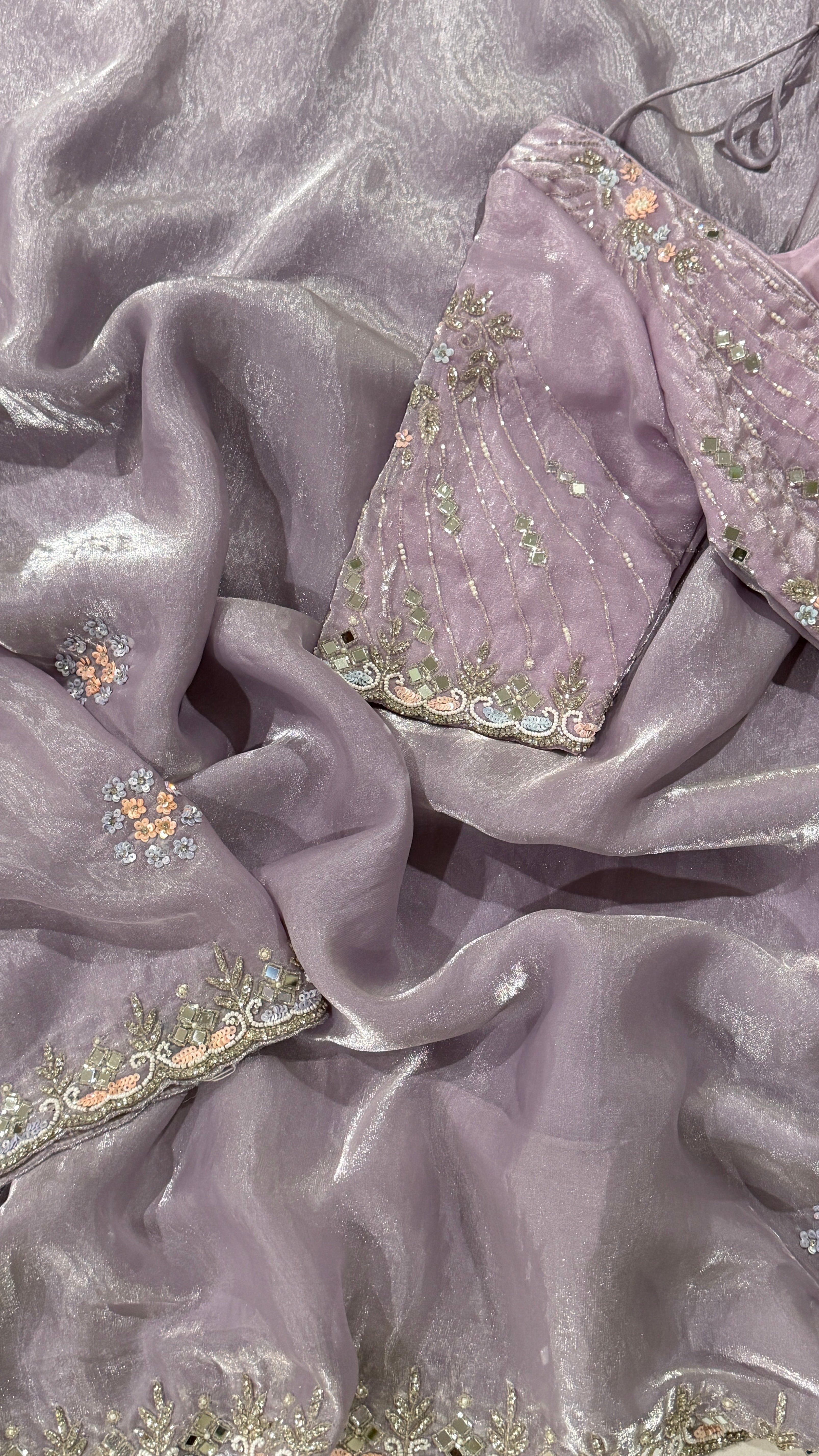 Lavender Shimmer Organza Fancy Saree