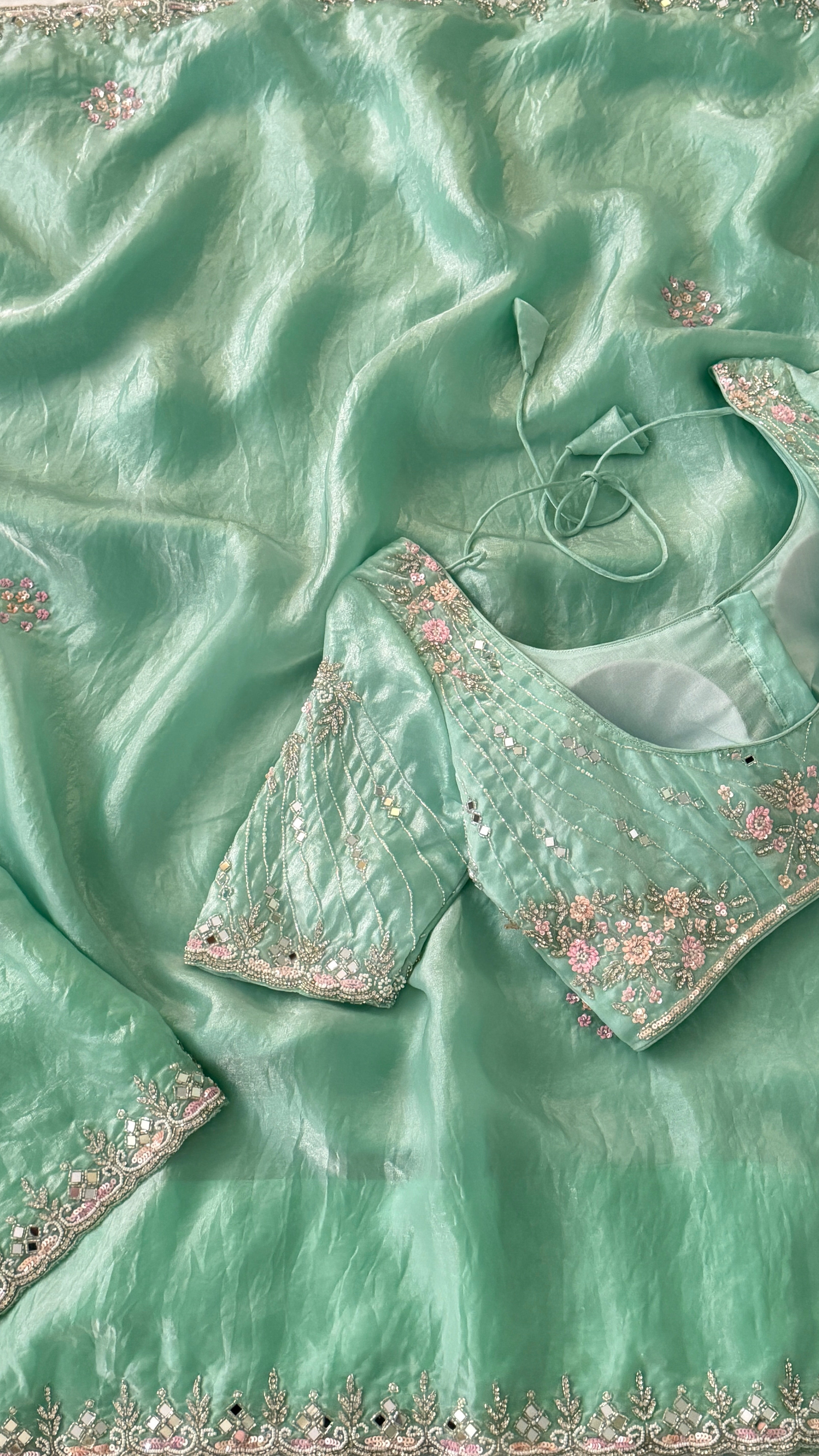 Sea Green Shimmer Organza Fancy Saree