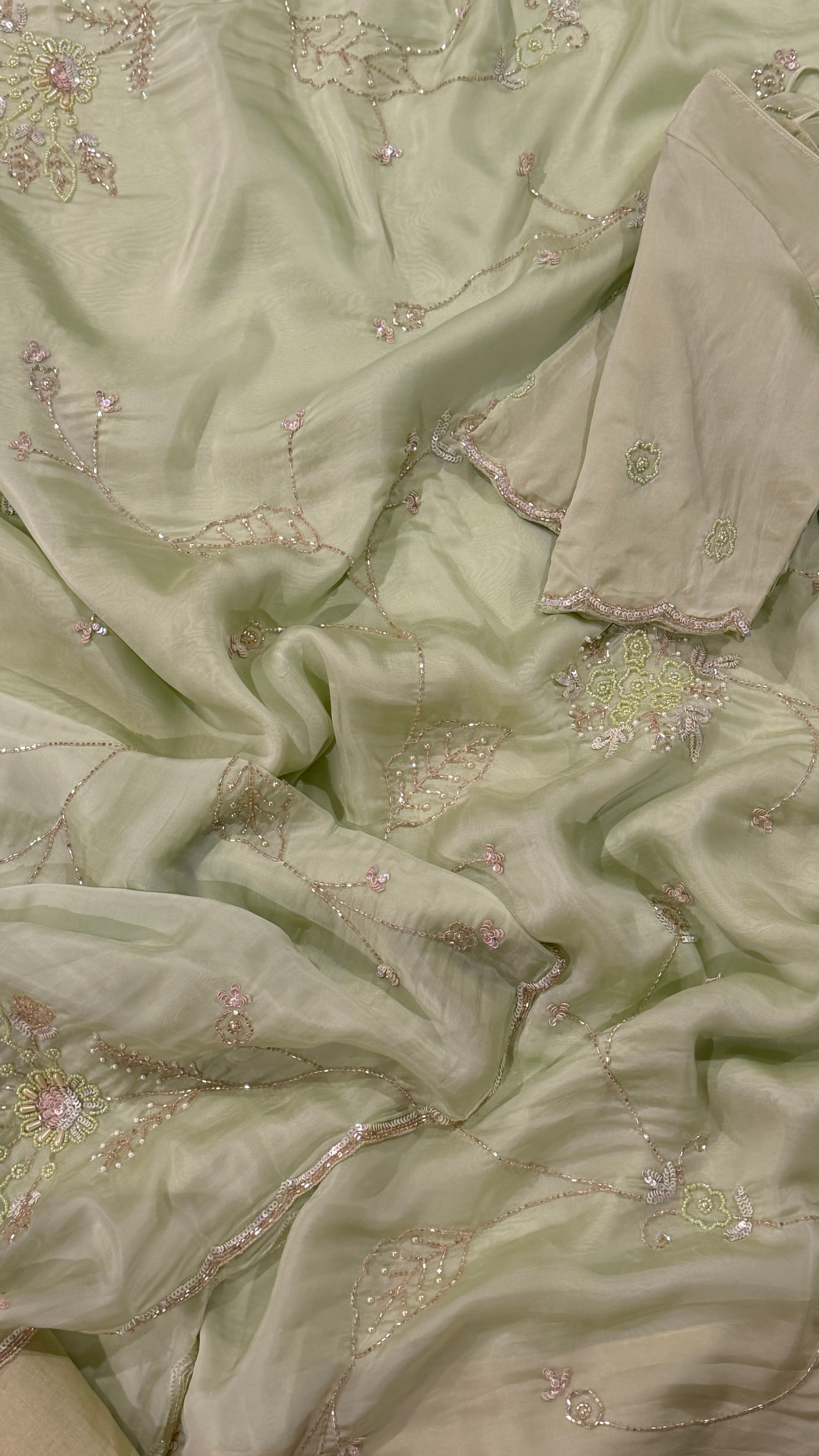 Mint Green Glass Organza Fancy Saree