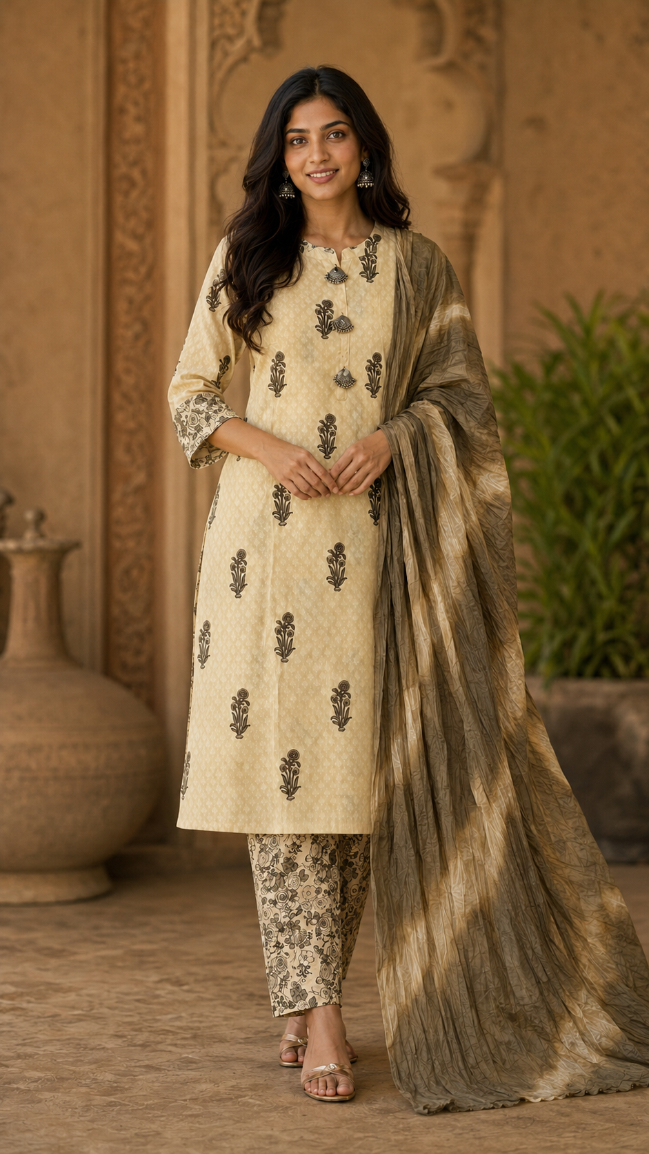 Cream Cotton Salwar Suit