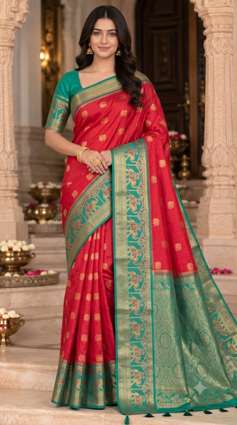Crimson Red Kanchi Silk Saree