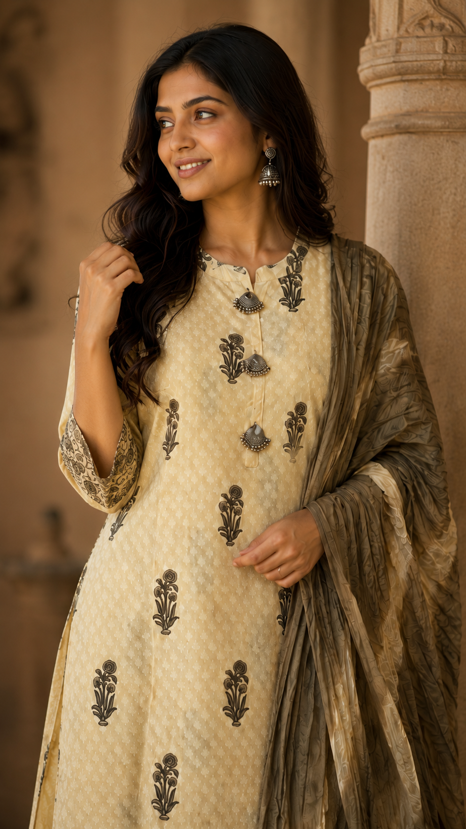 Cream Cotton Salwar Suit