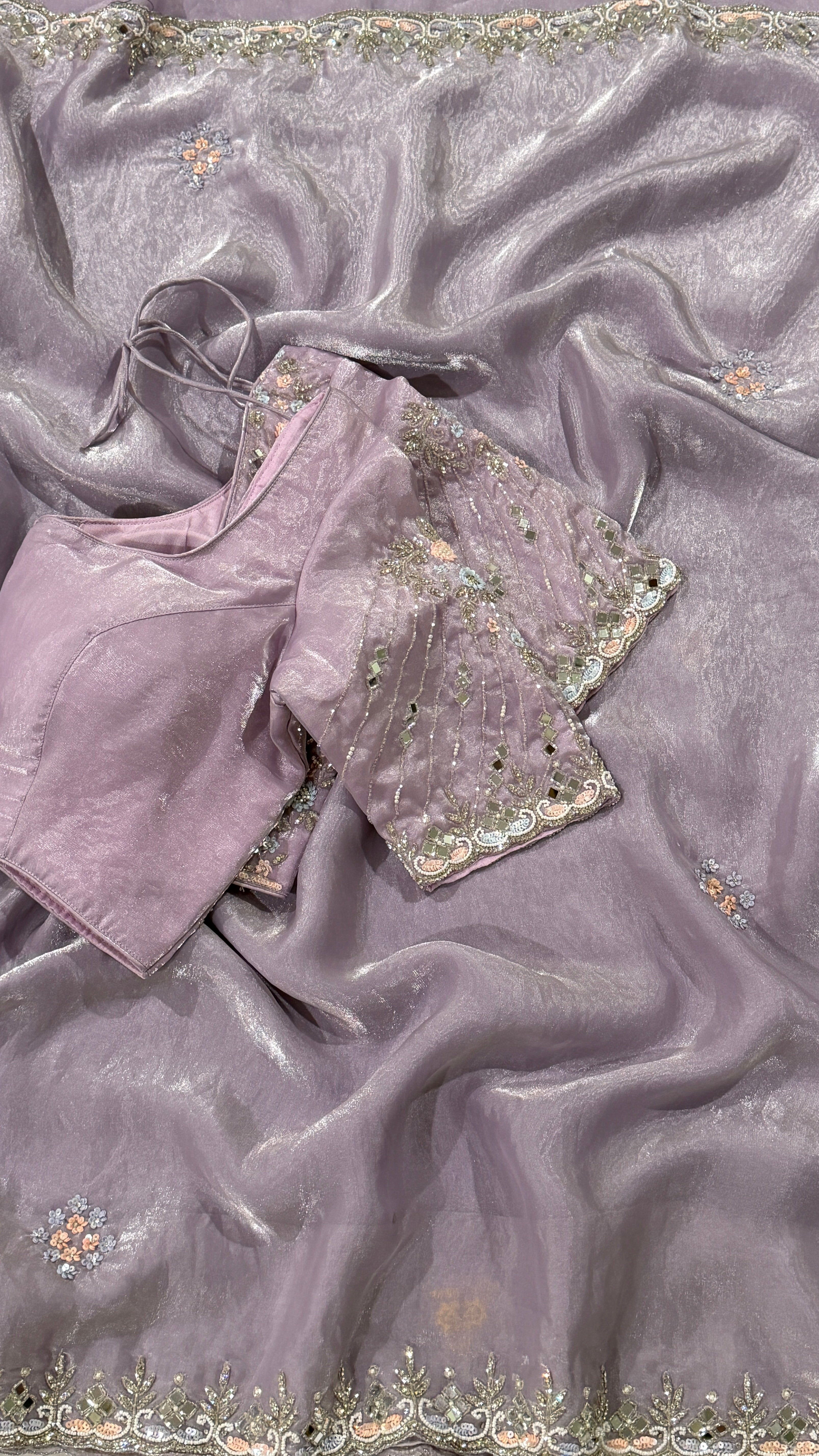 Lavender Shimmer Organza Fancy Saree