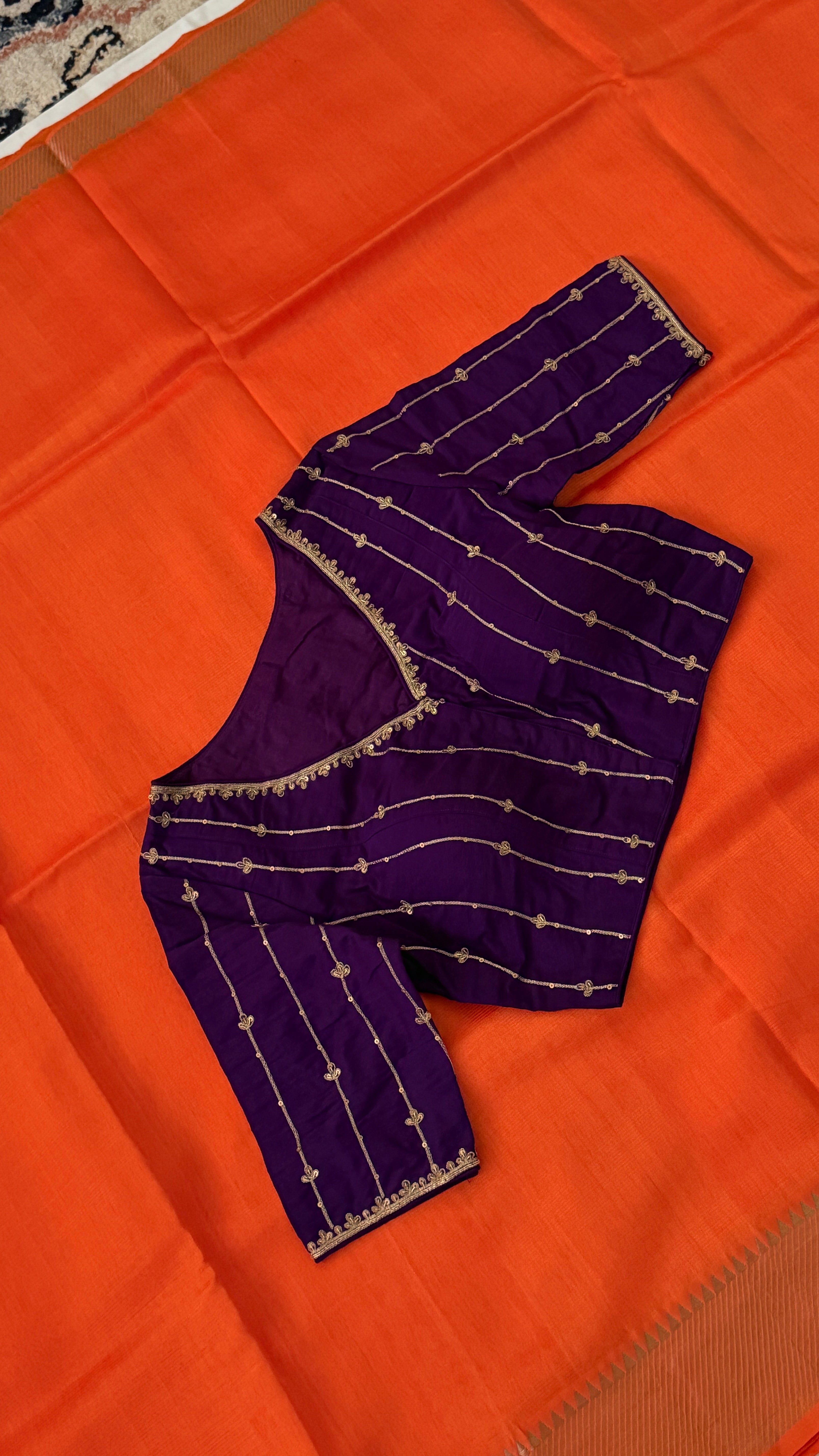 Violet Stripe Embroidery Blouse