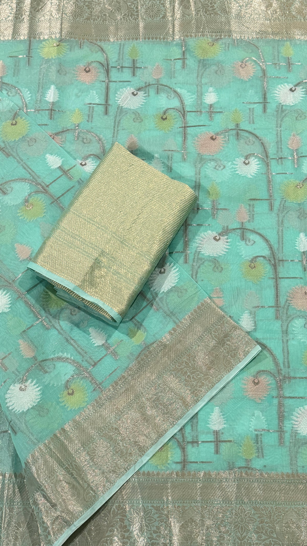 Sea Green Chanderi Silk Saree