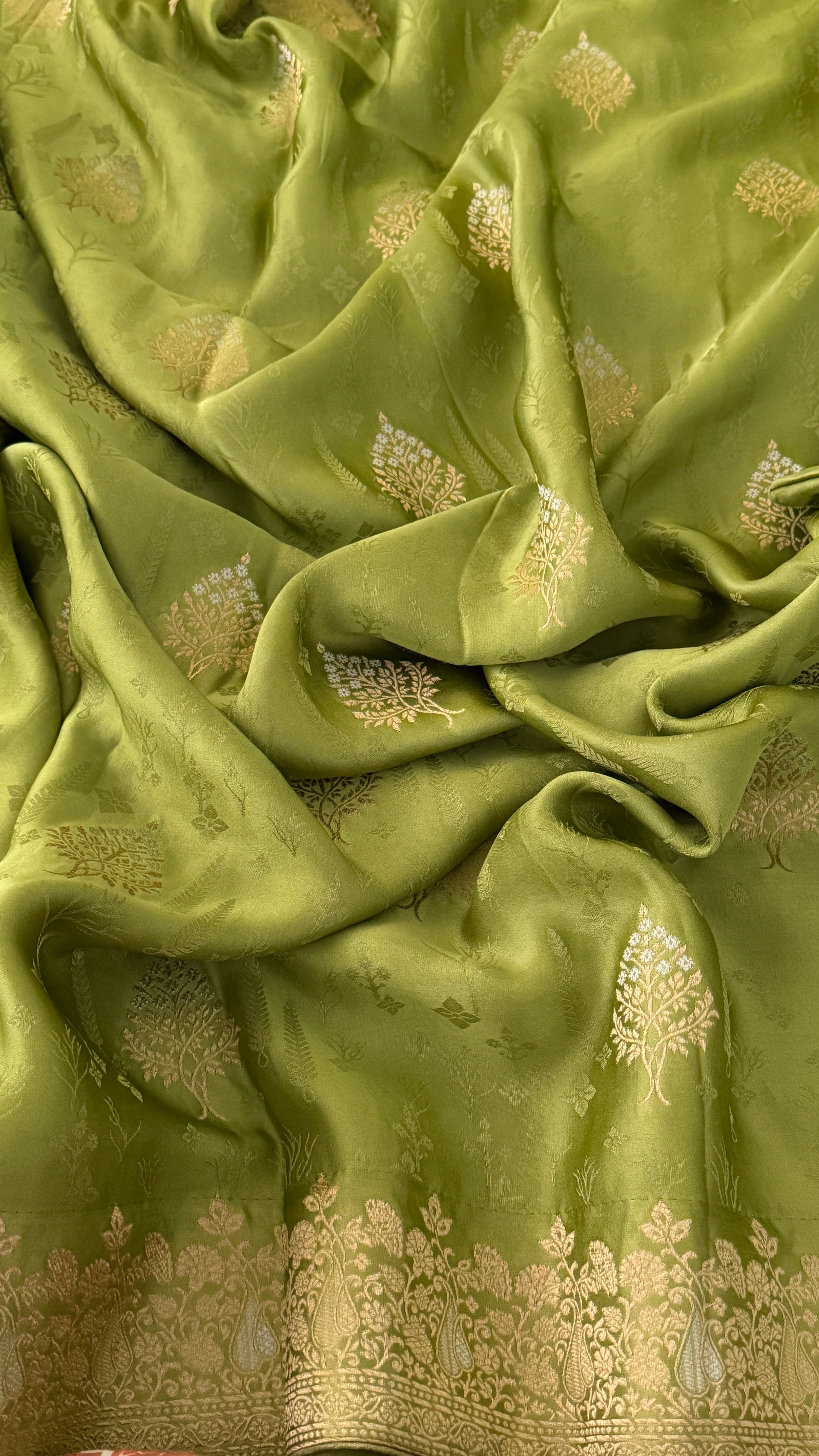 Green Banaras Satin Saree