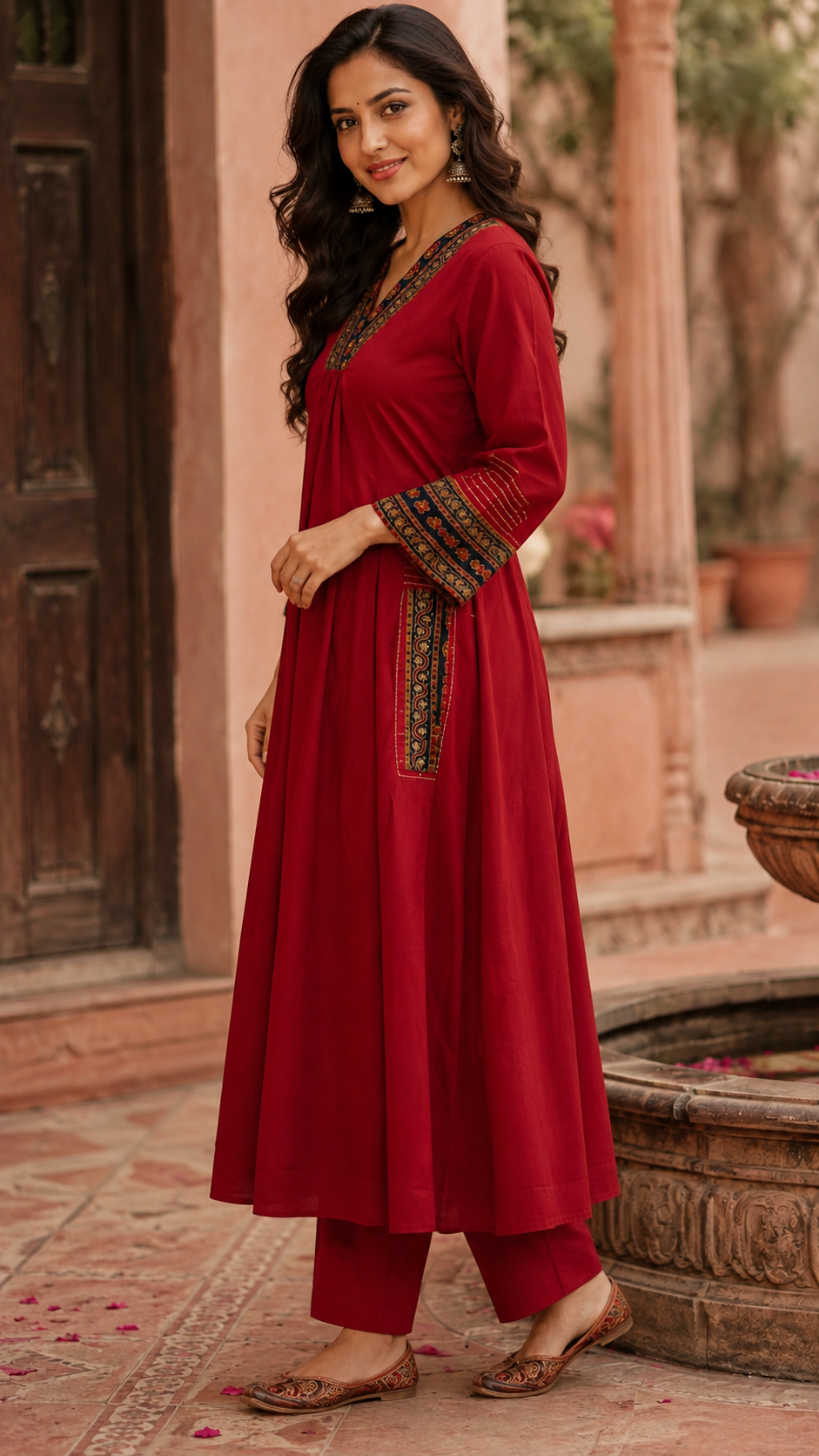 Maroon Cotton Kurti Set