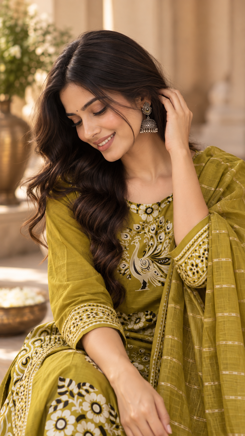 Lime Green Silk Cotton Straight Cut Suit