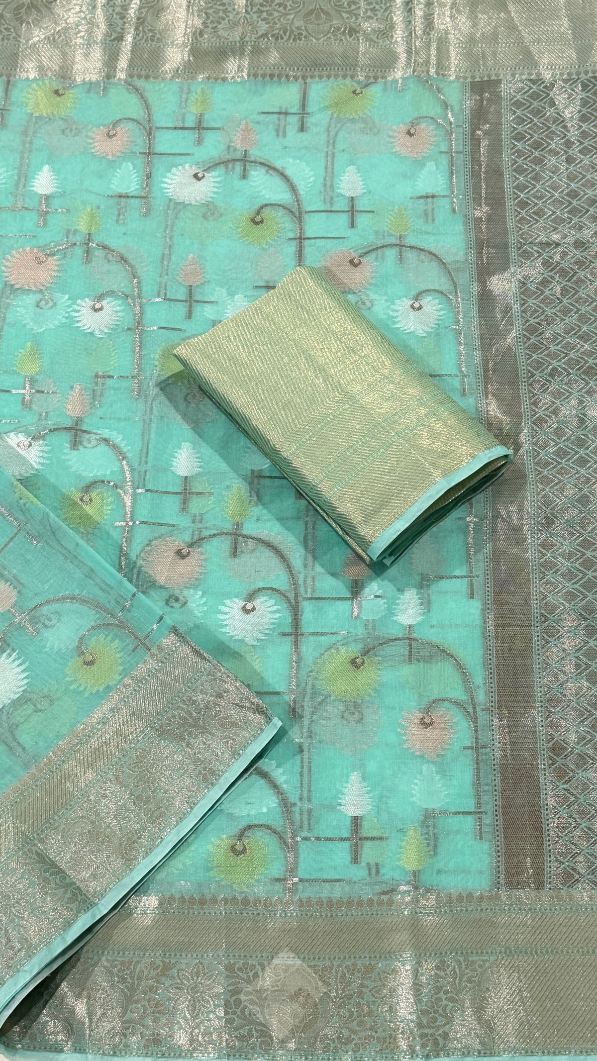 Sea Green Chanderi Silk Saree