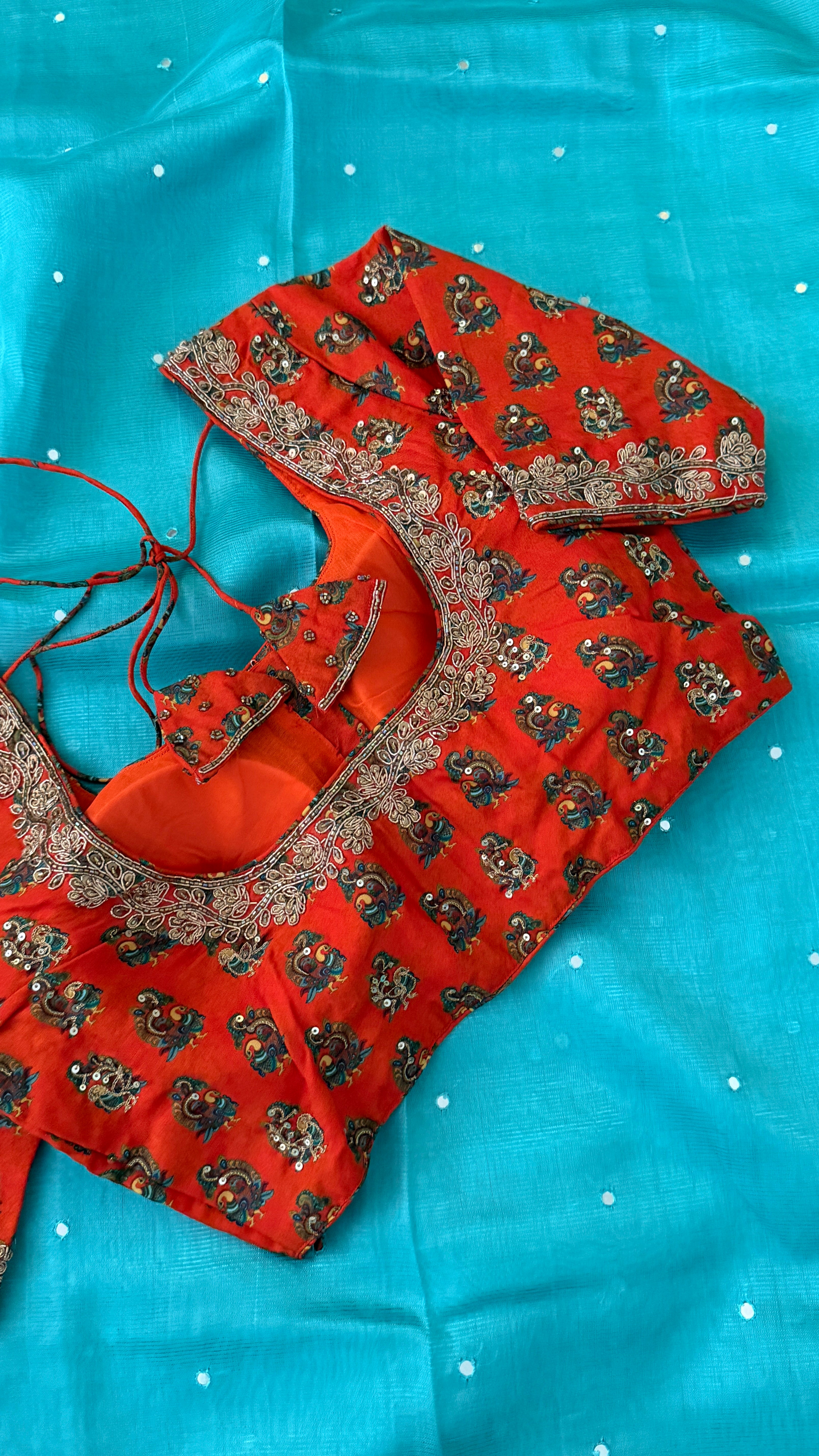 Orange Printed Floral Blouse