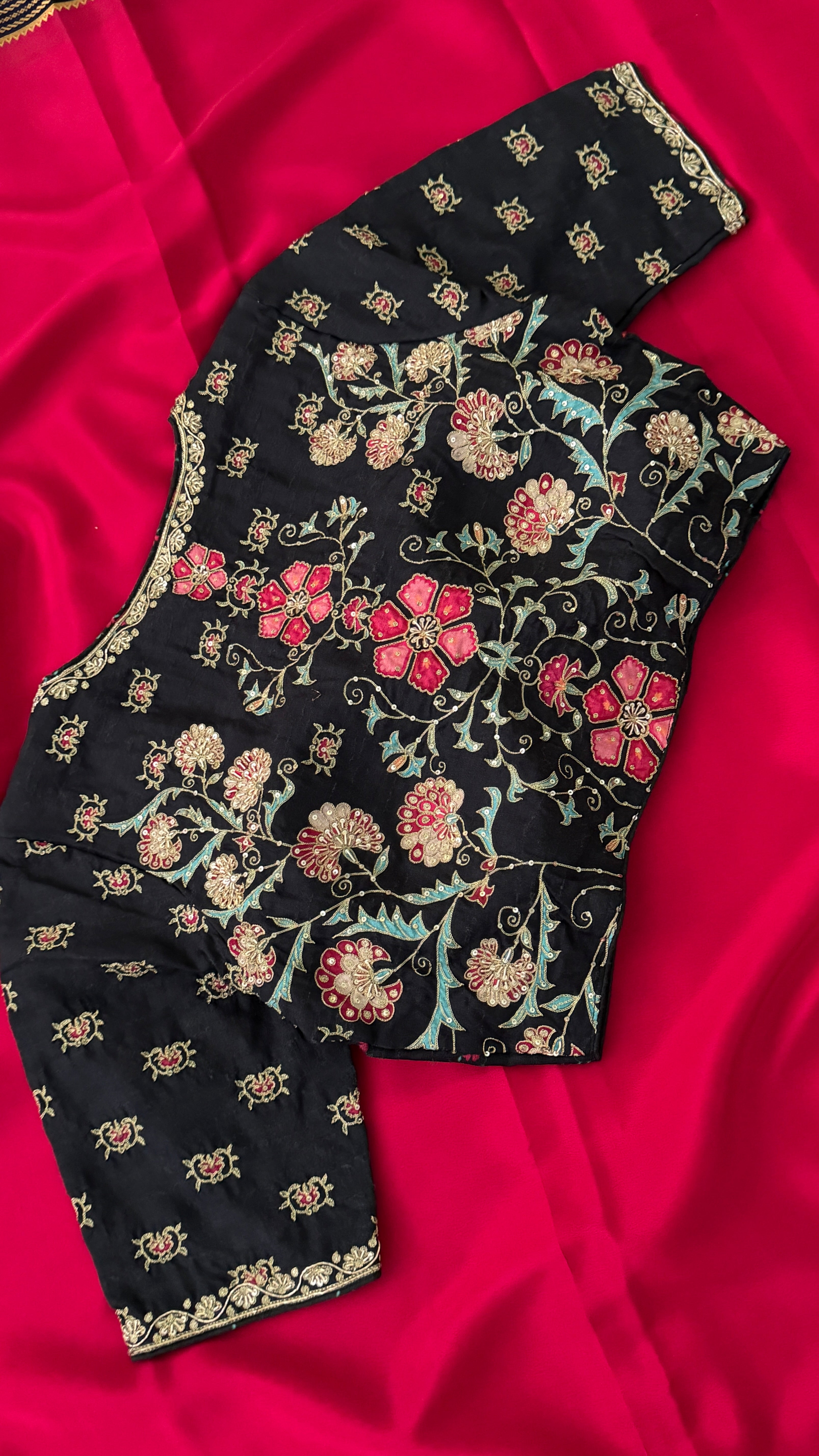 Black Printed Floral Buti Blouse