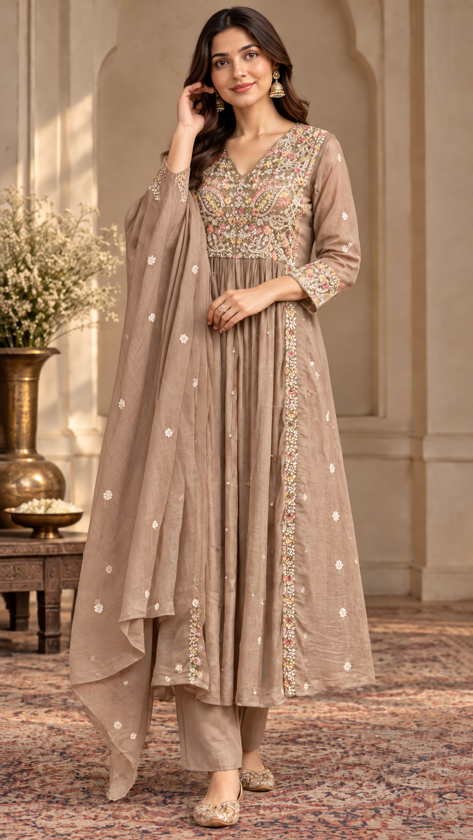 Dusty Rose Mul Chanderi Suit