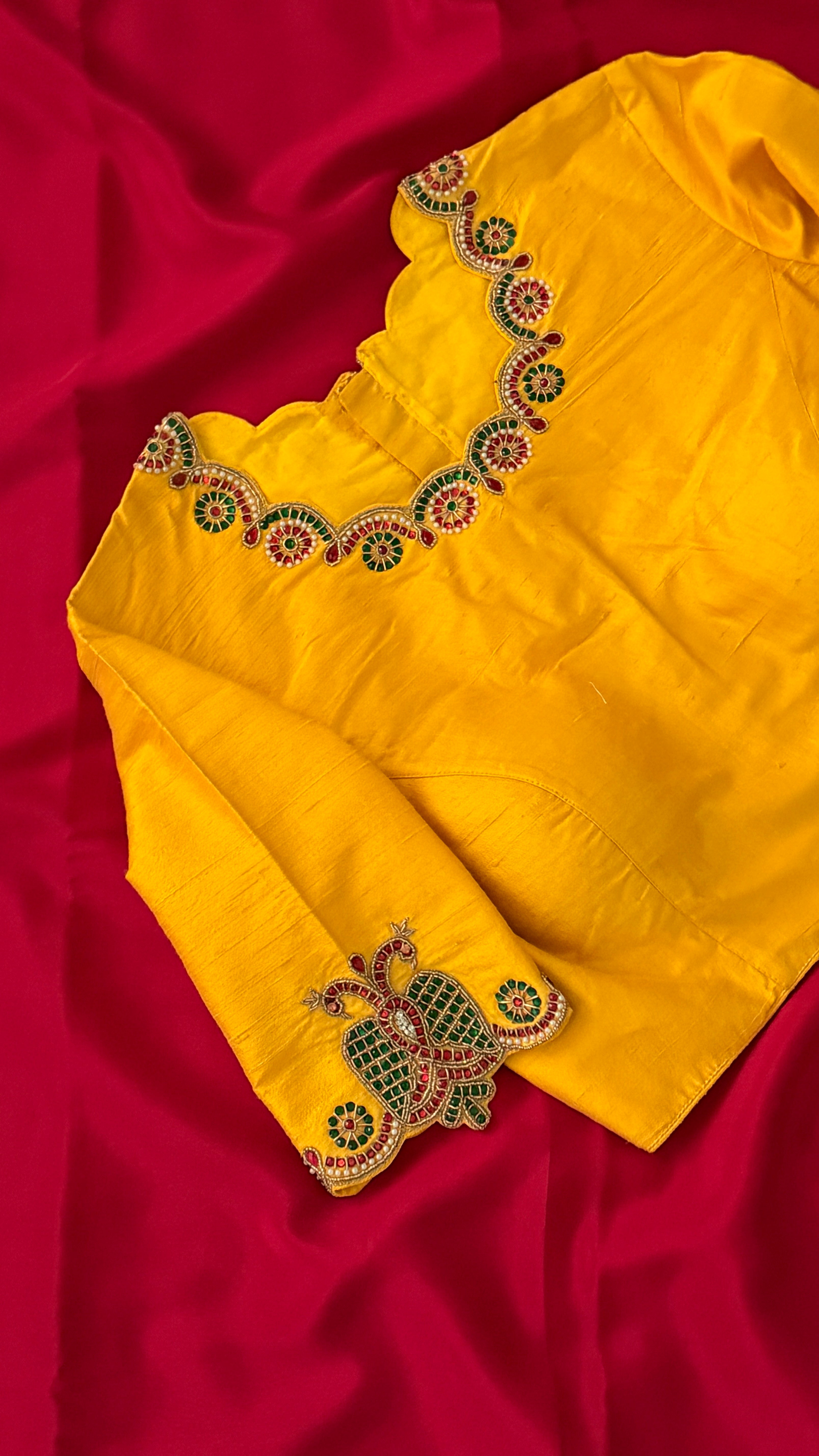 Yellow High-Neck Jewel Blouse