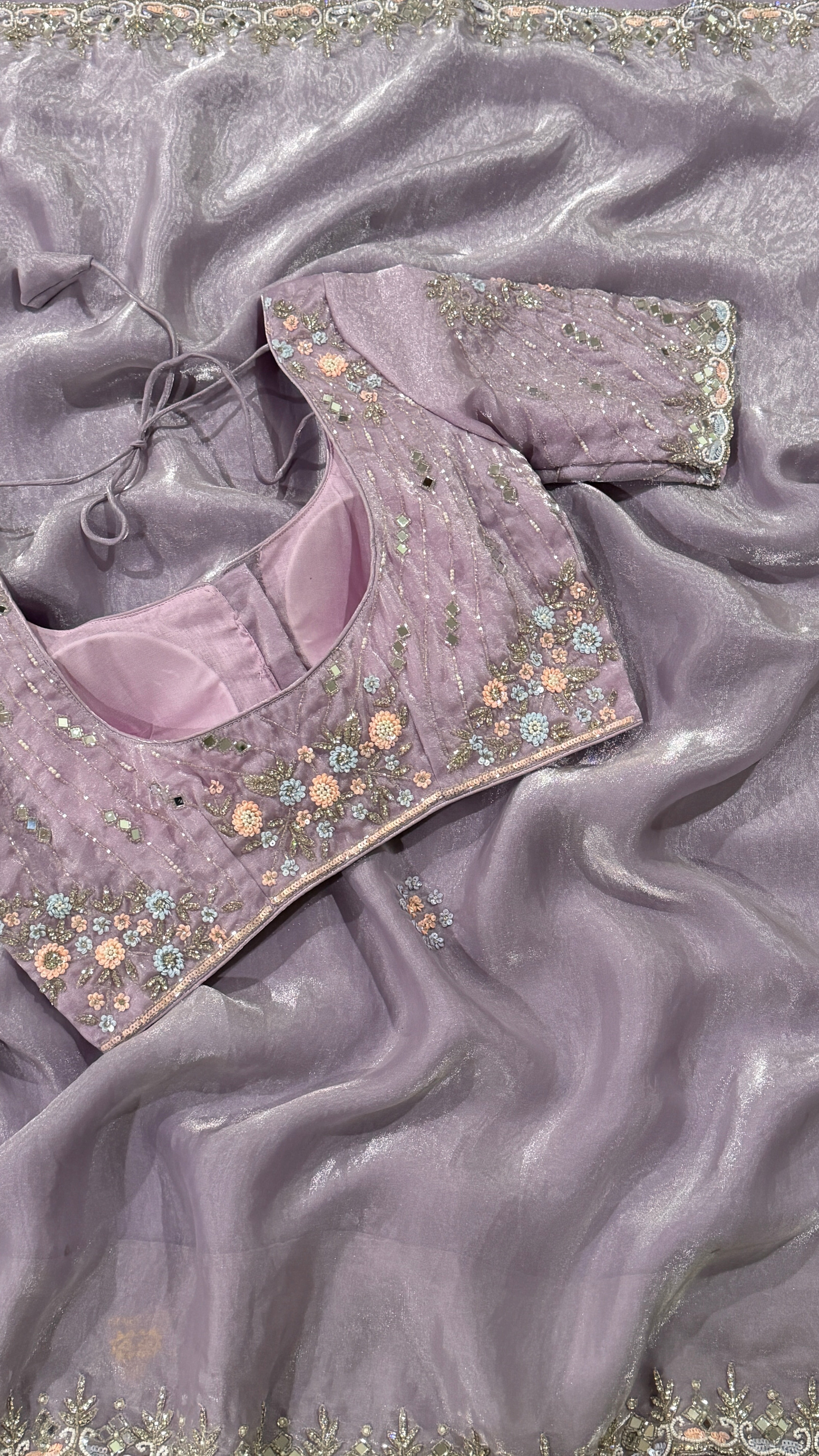 Lavender Shimmer Organza Fancy Saree