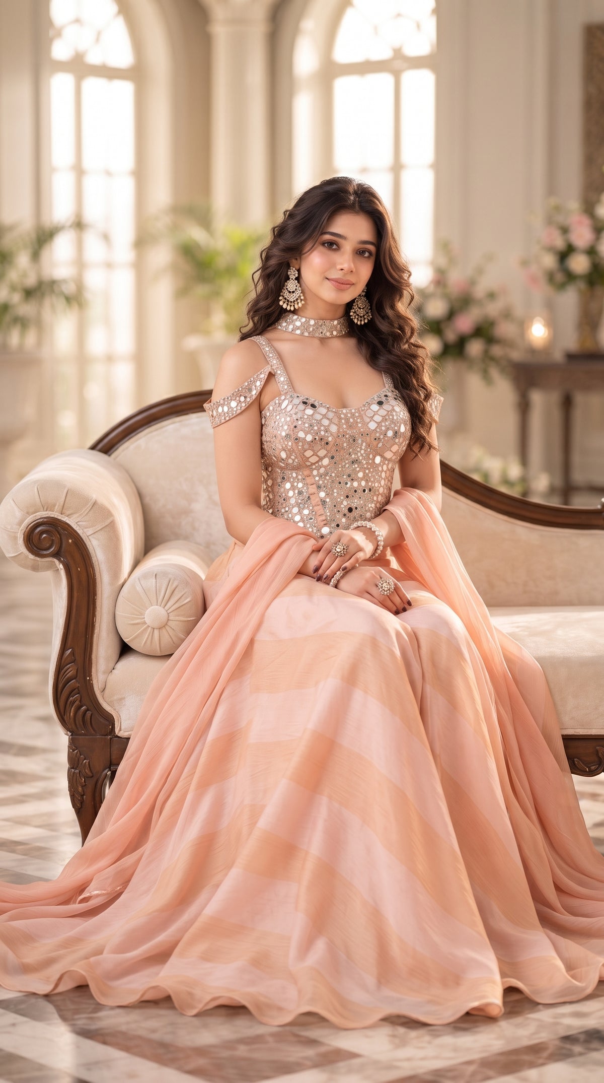 Peach Tissue Silk Corset Suit