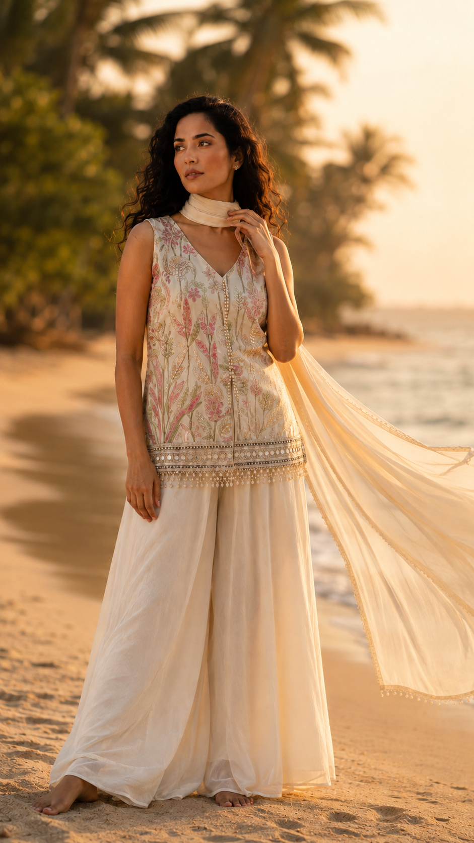 Ivory Georgette Sharara Suit