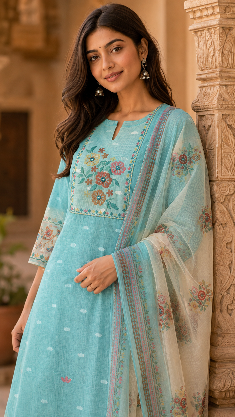 Blue Kota Cotton Straight Cut Suit