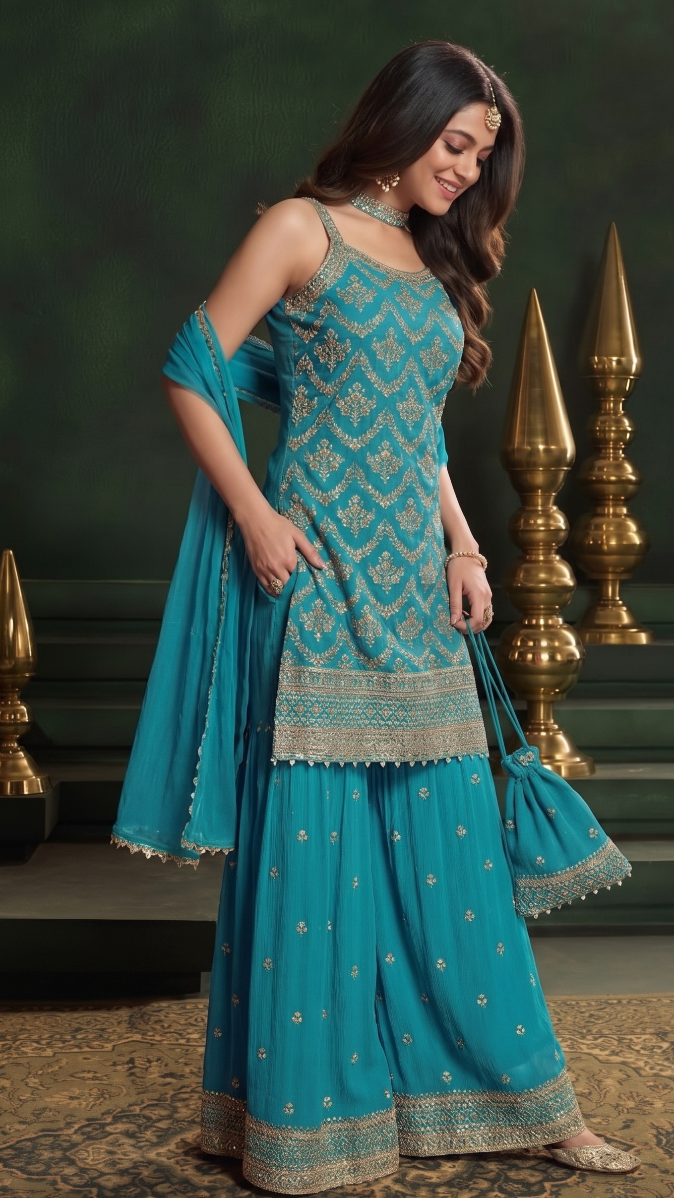 Aqua Blue Georgette Sharara Suit