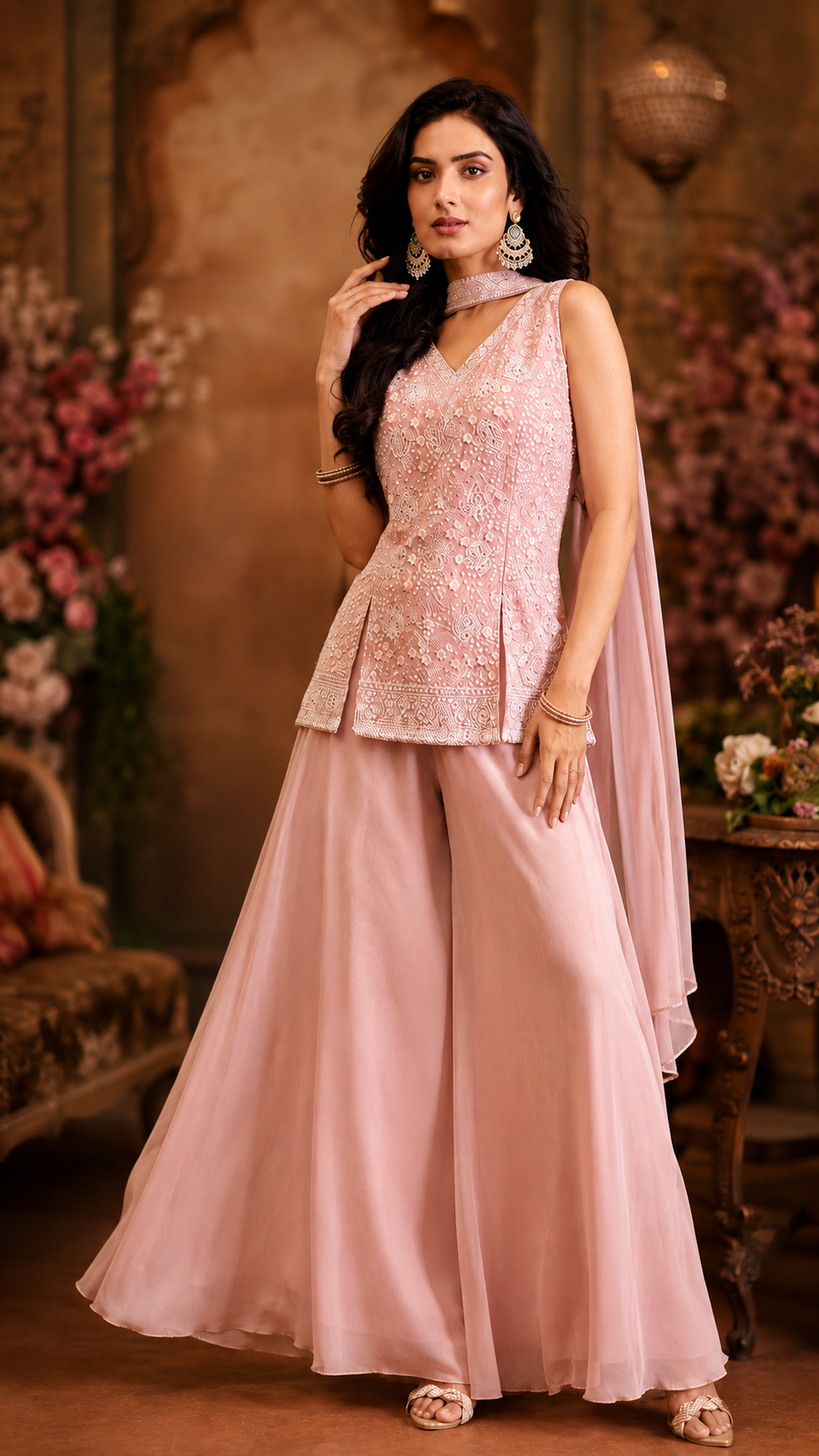 Baby Pink Georgette Sharara Suit