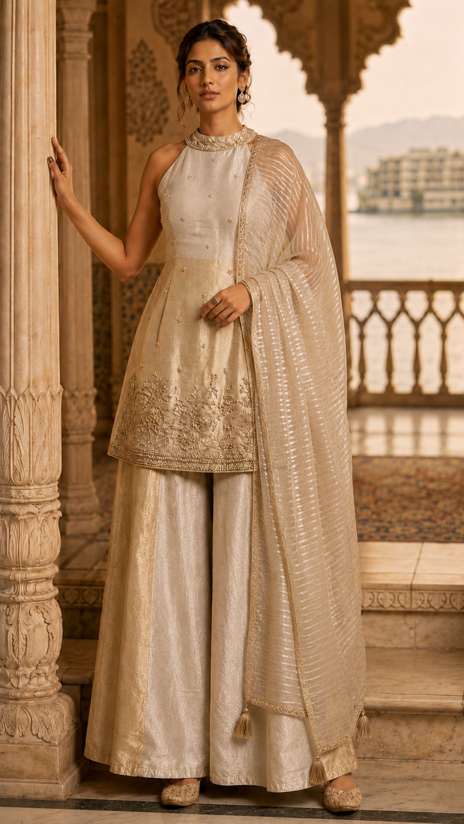 Silver And Gold Tissue Silk Sharara Suit