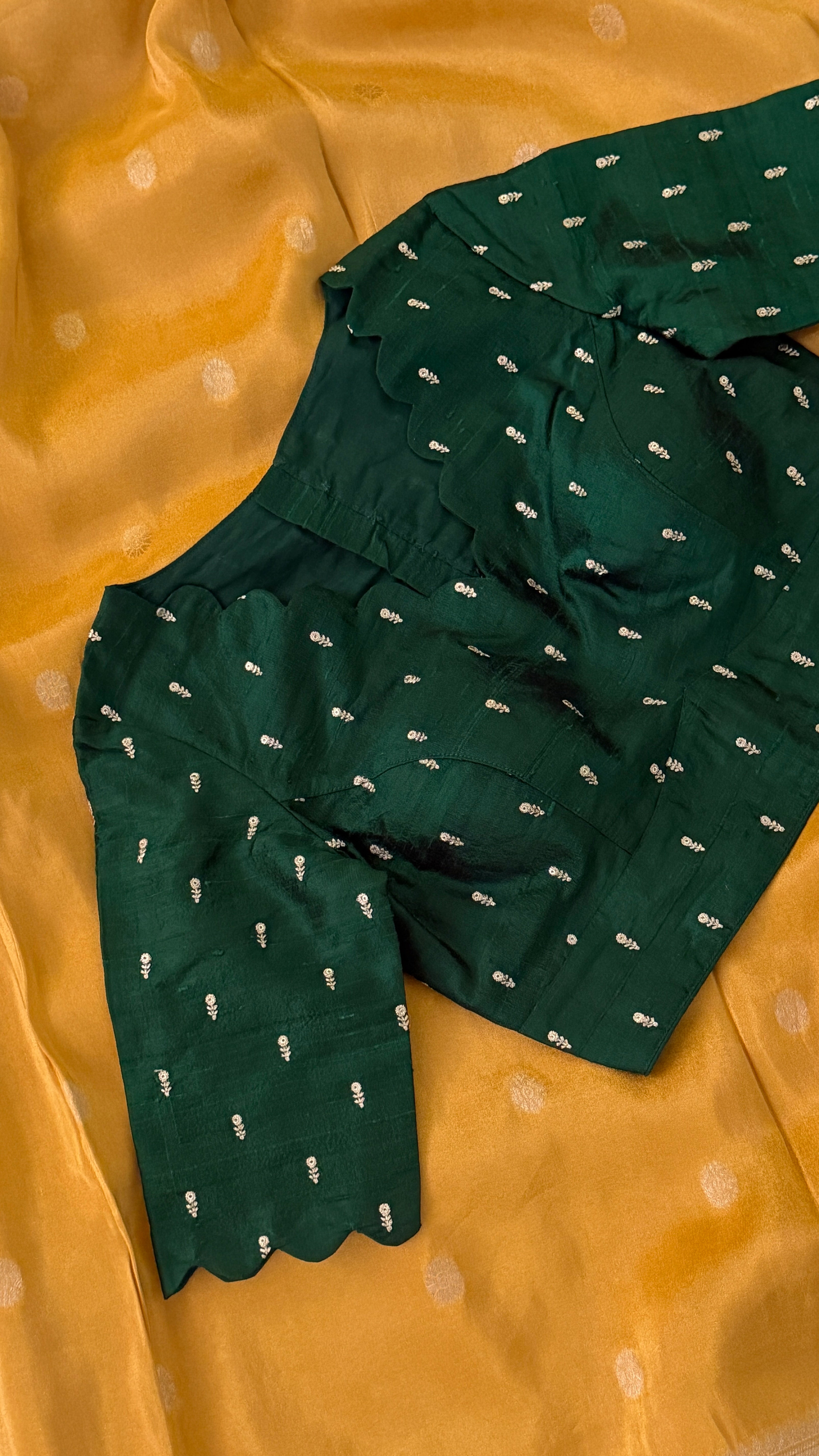 Bottle Green Buti Scallop Blouse