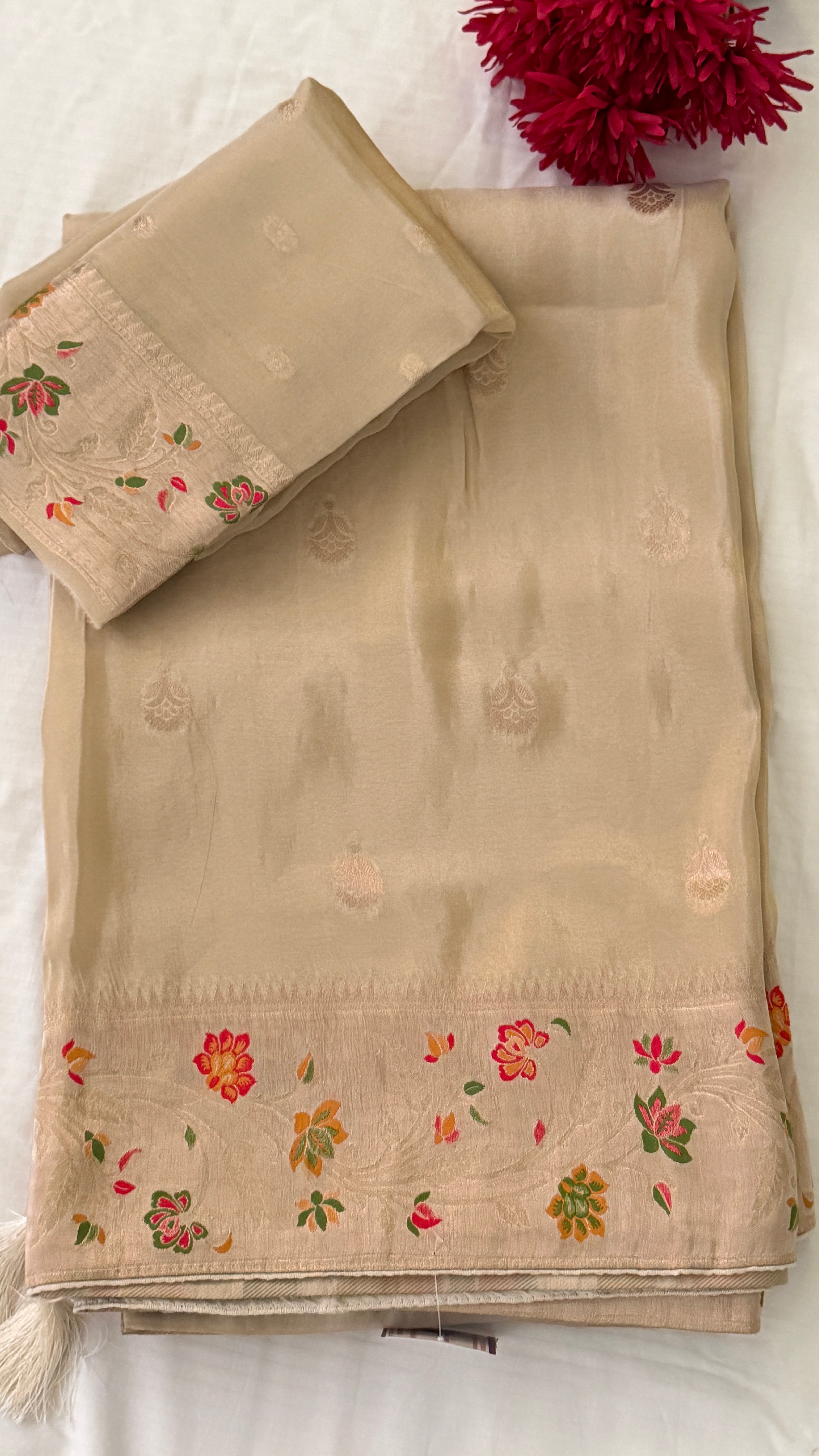 Beige Tissue Silk Saree