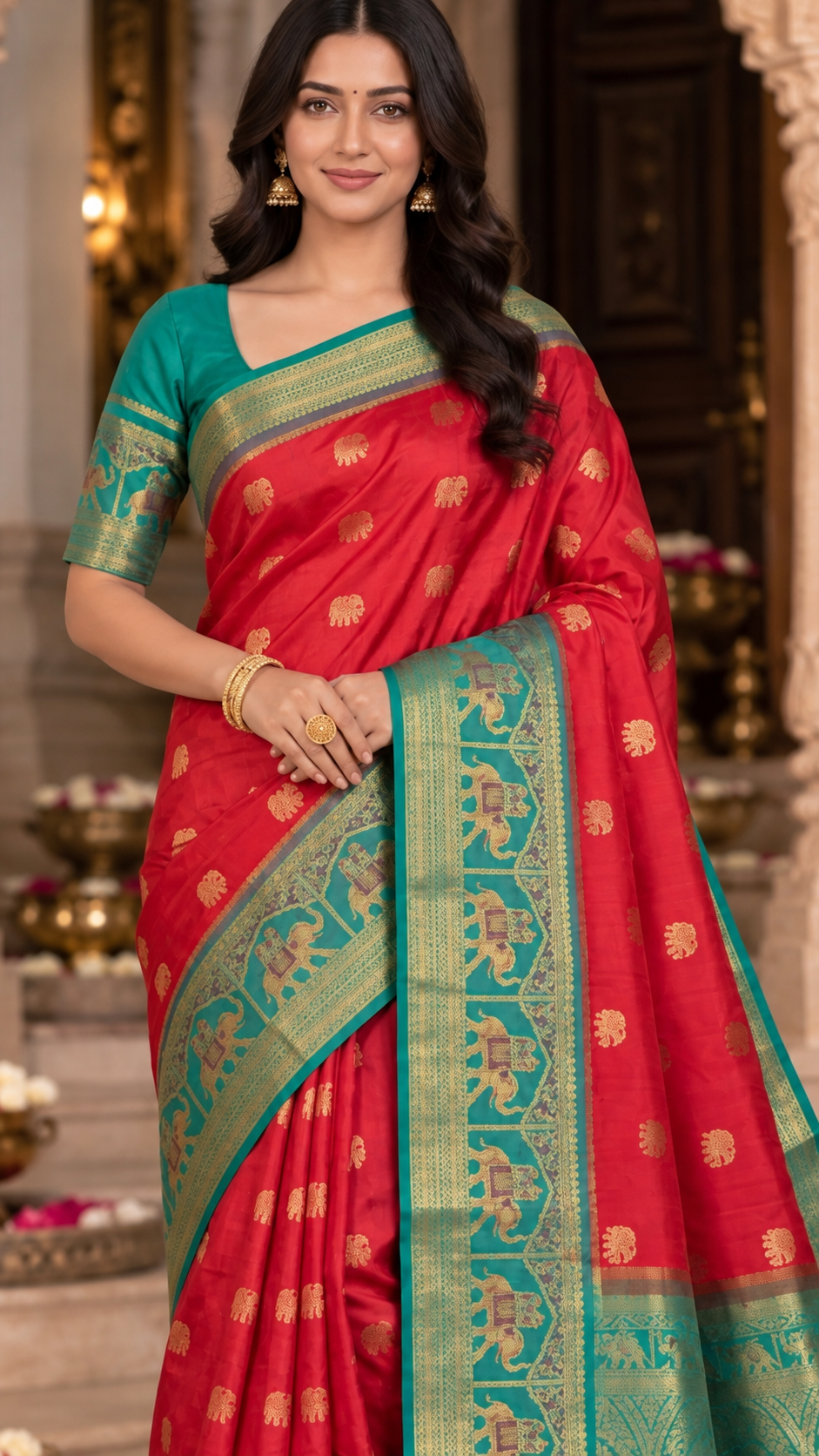 Crimson Red Kanchi Silk Saree