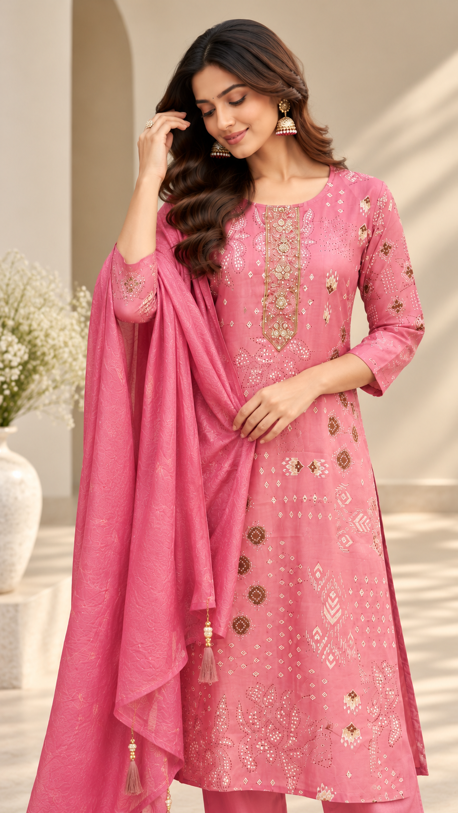 Pink Silk Cotton Straight Cut Suit