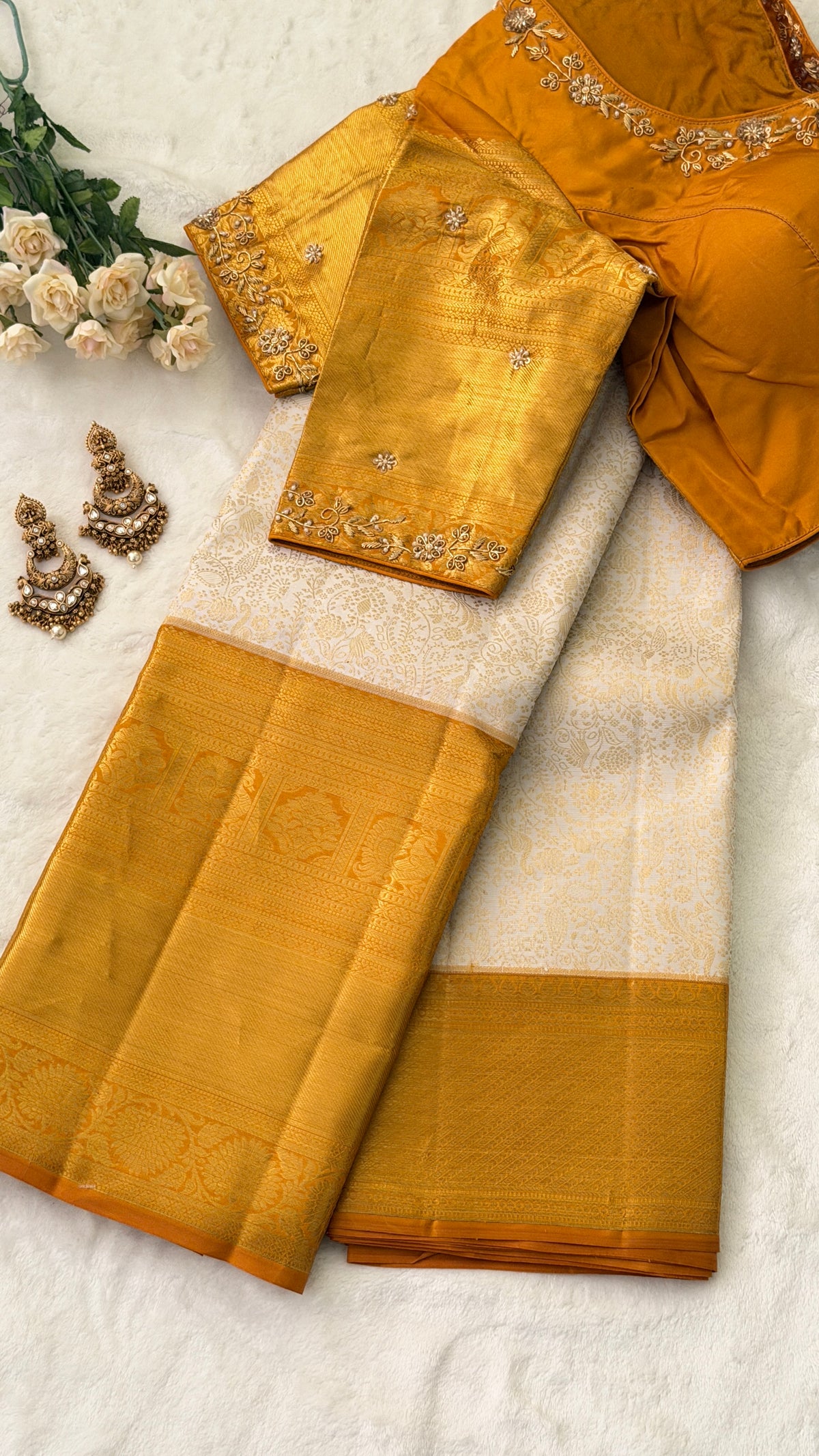 Ivory Kanchi Silk Saree