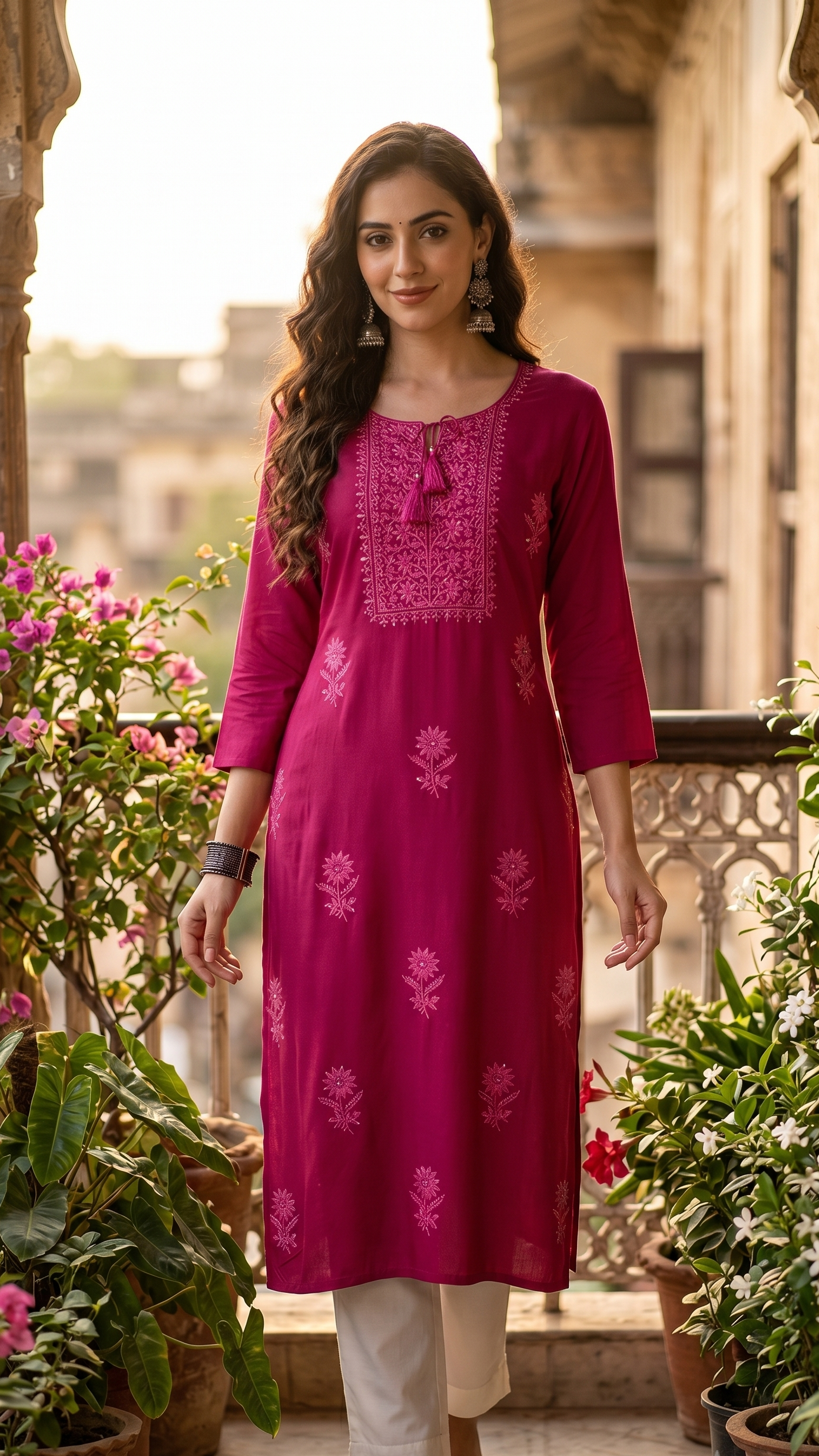 Rani Pink Rayon Cotton Kurti