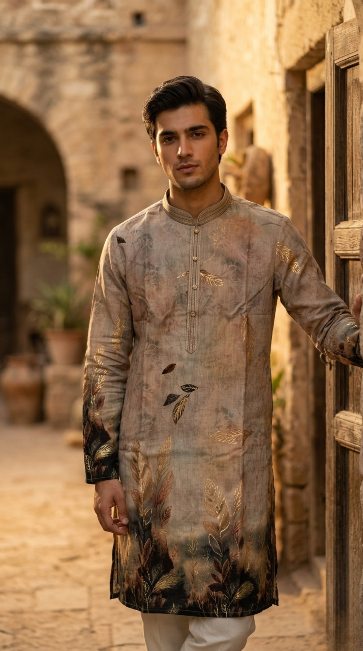 Beige Silk Kurta Set