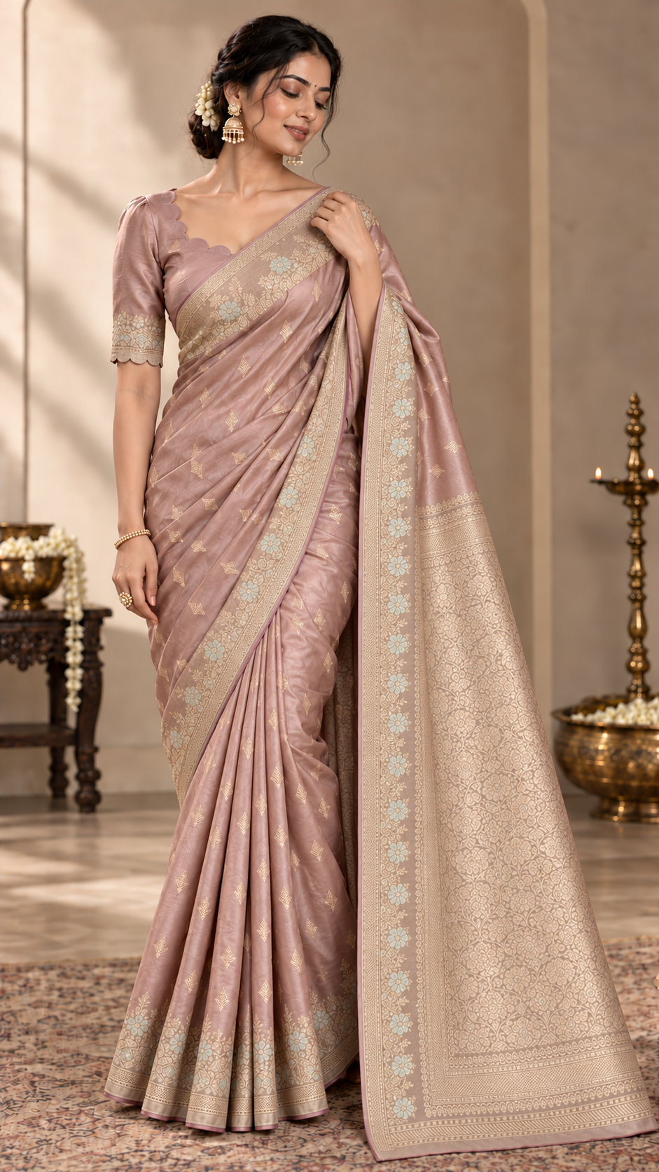 Mauve Banaras Satin Silk Saree