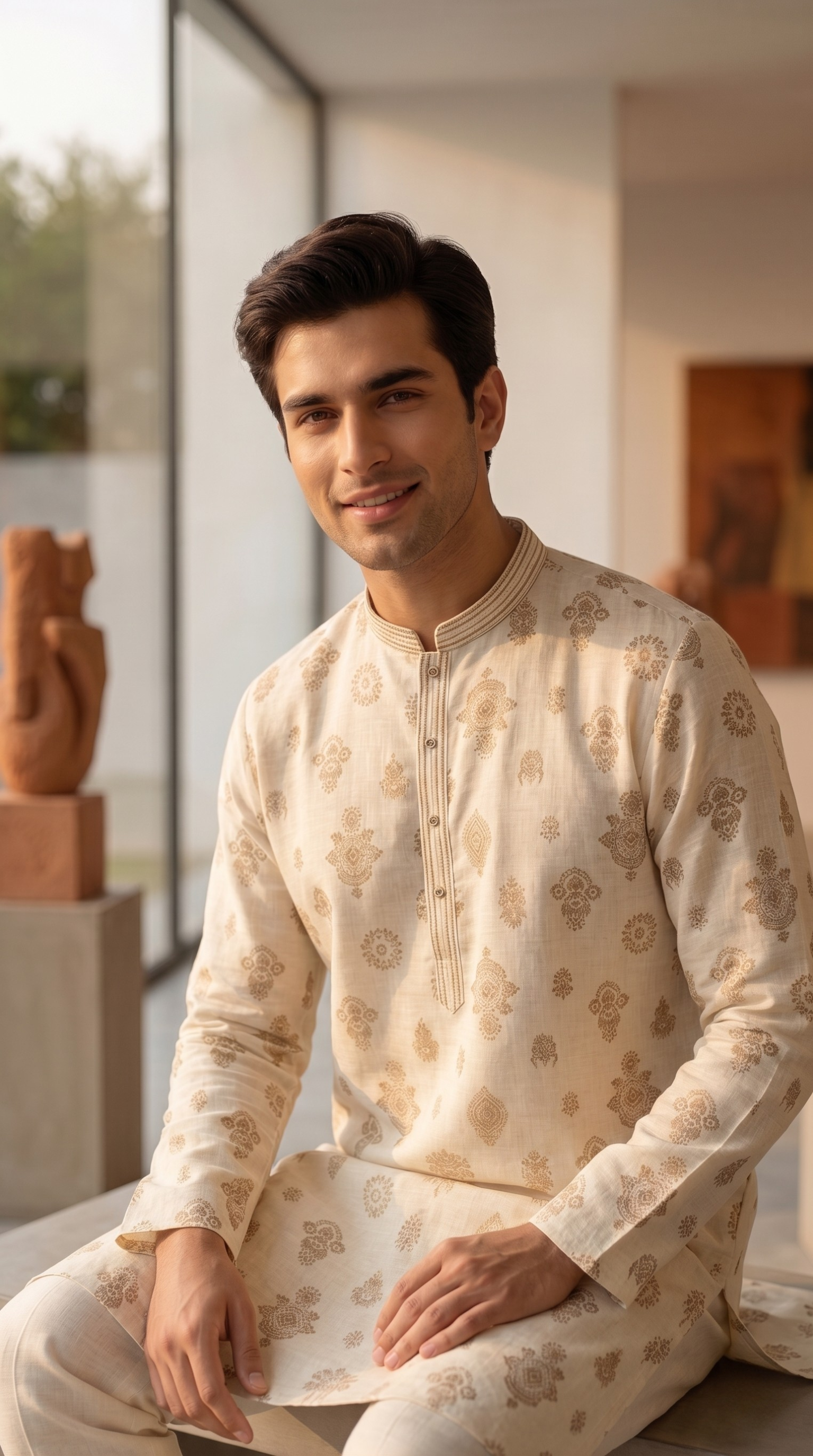 Off White Silk Kurta Set