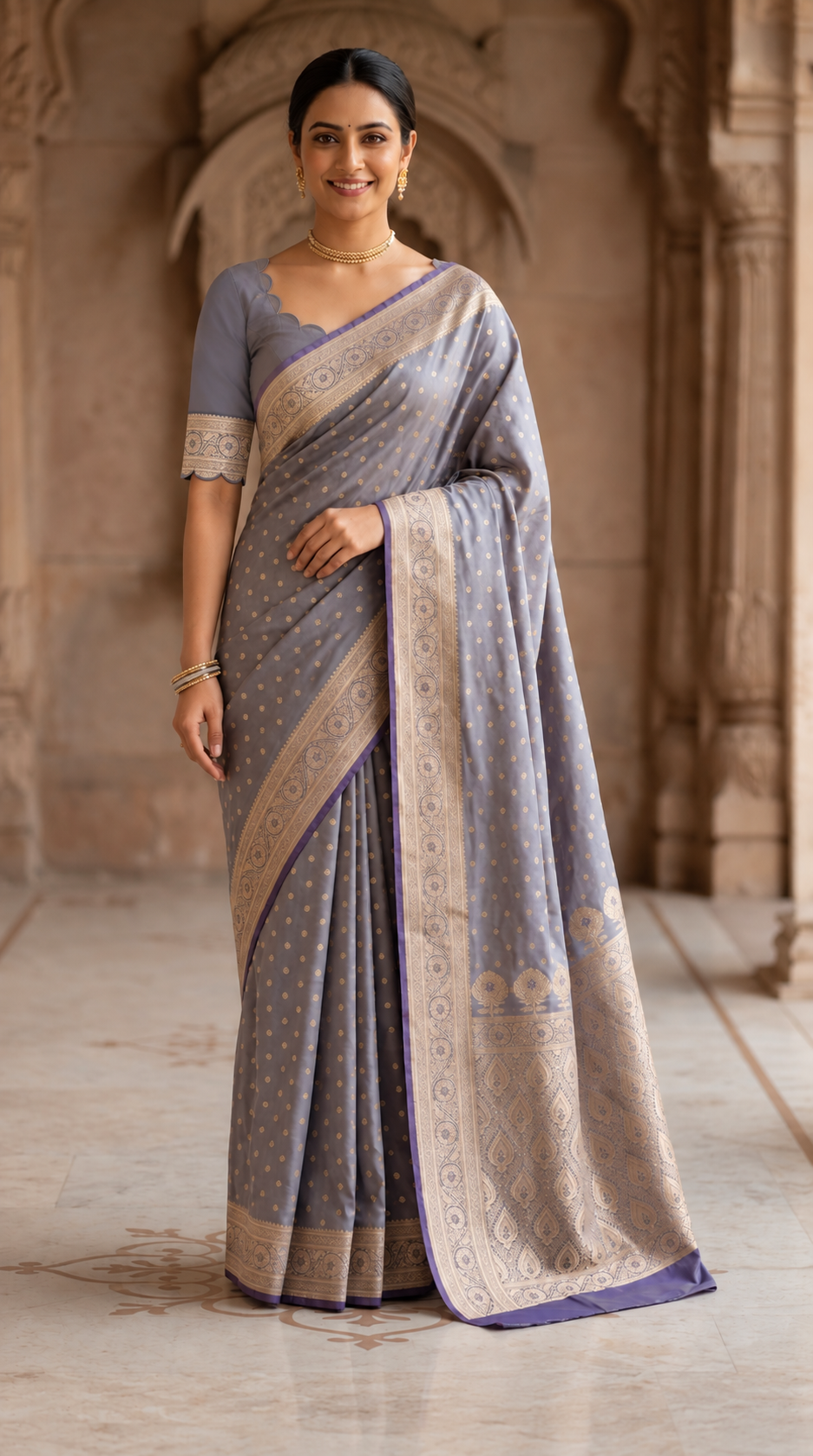 Pastel Lavender Banaras Satin Silk Saree