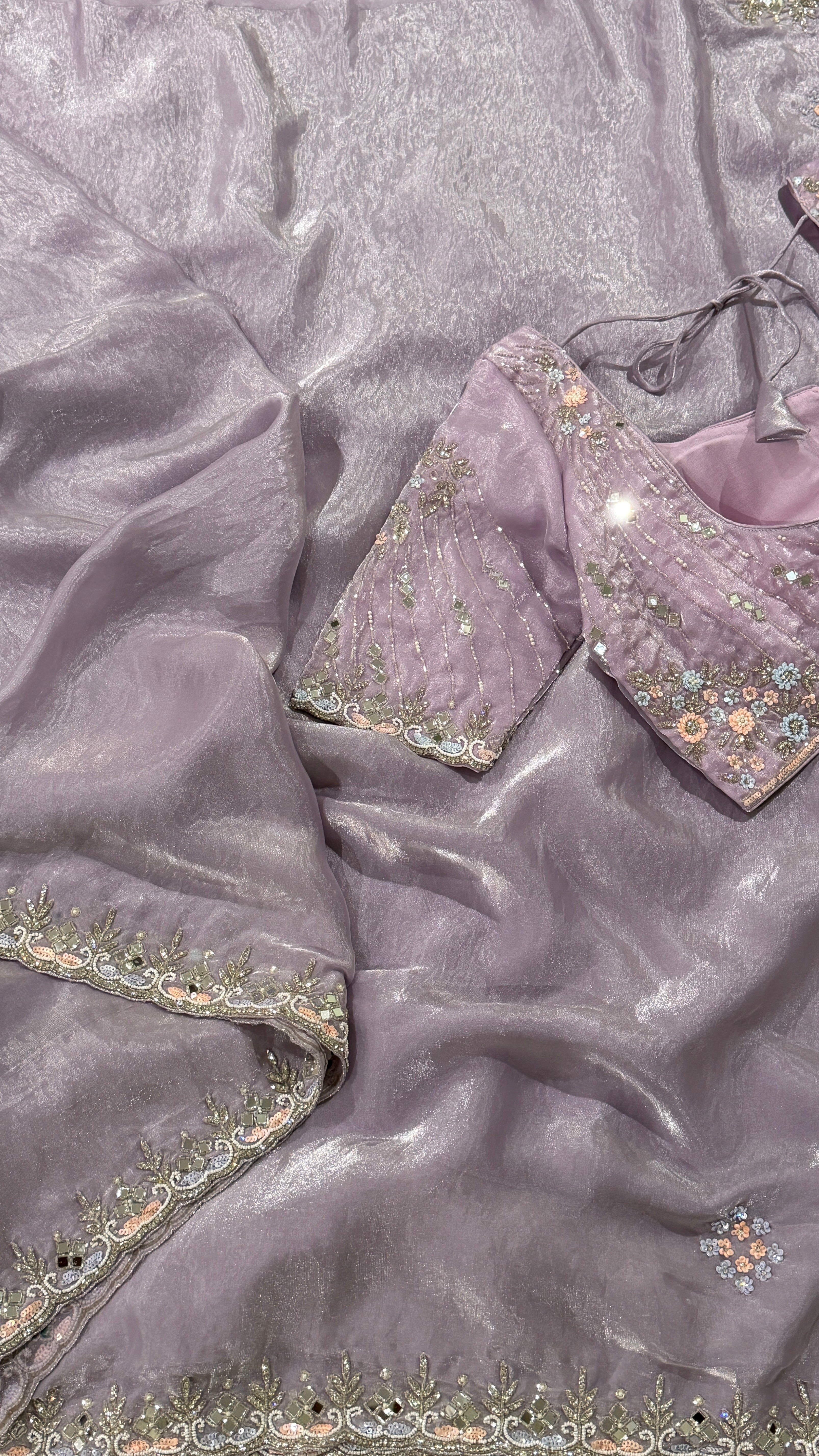 Lavender Shimmer Organza Fancy Saree