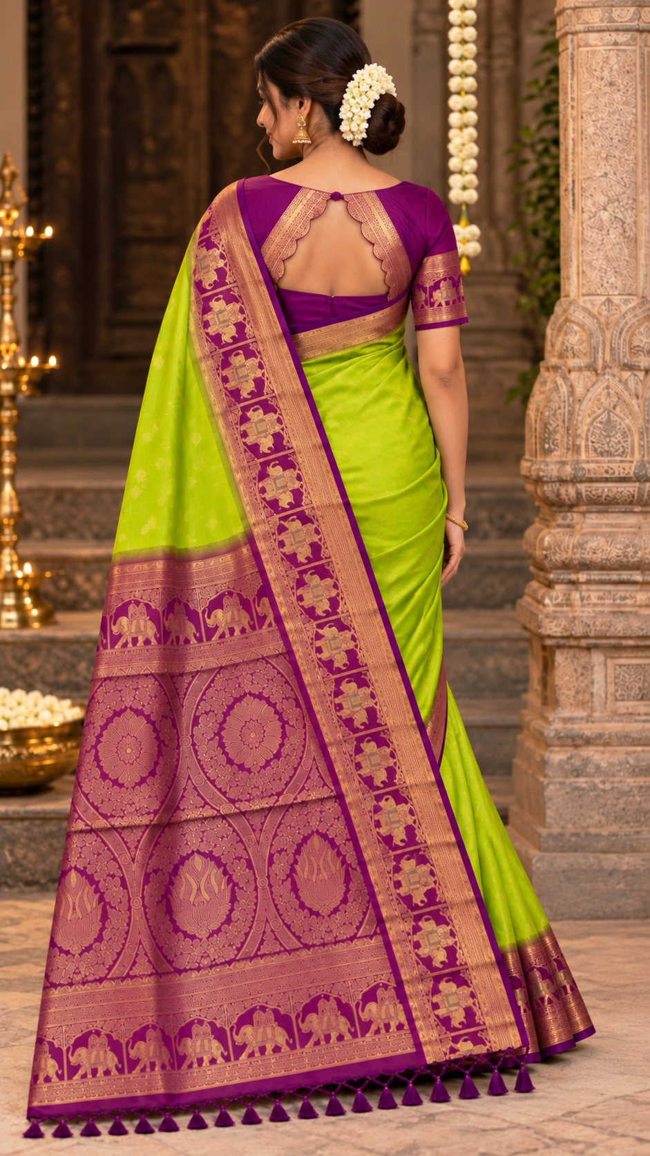Lime Green Kanchi Silk Saree