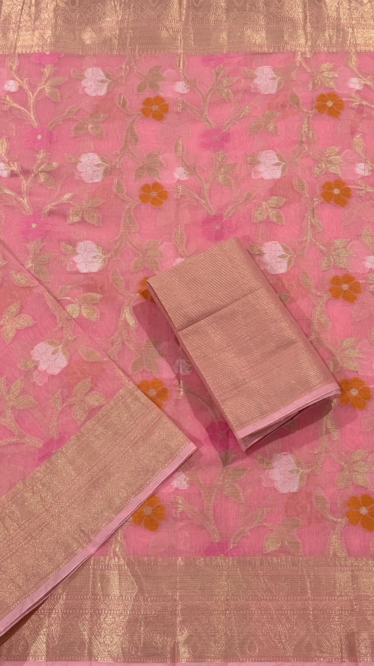 Pink chanderi Silk Saree