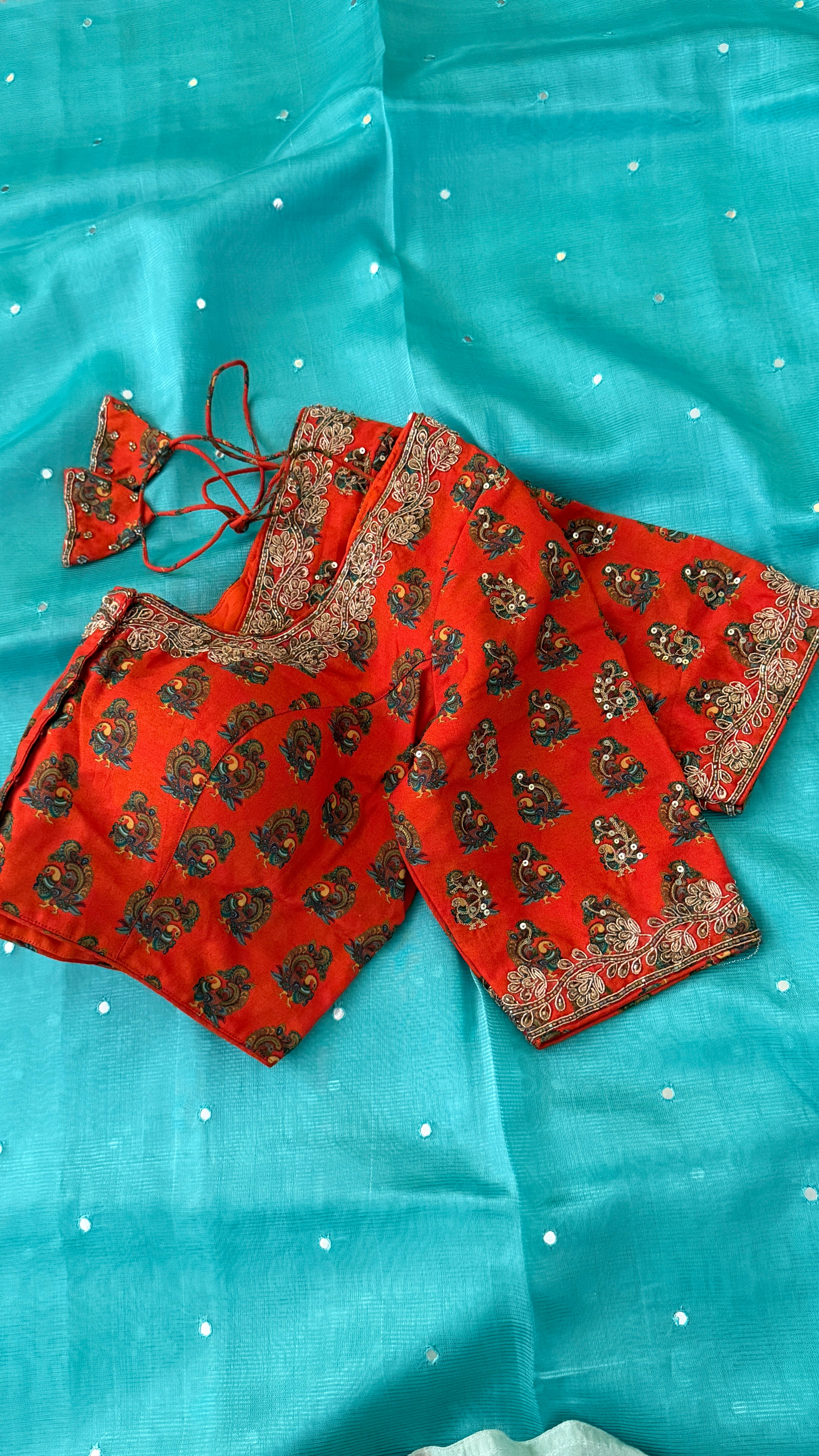 Orange Printed Floral Blouse