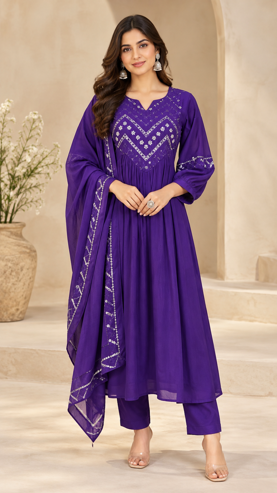Purple Mul Chanderi Suit
