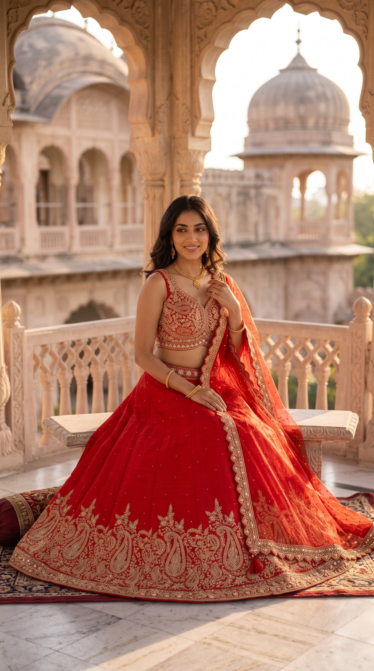 Orange chinon Silk Crop Top Lehenga